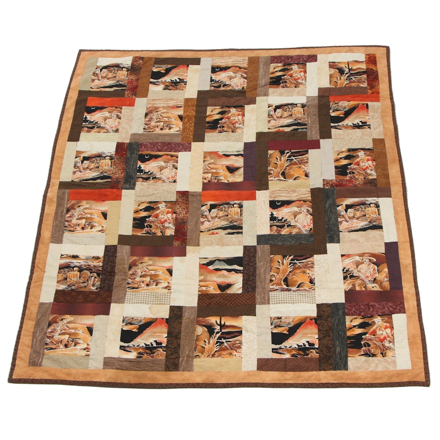 Handmade Western Themed Quilted Patchwork Coverlet