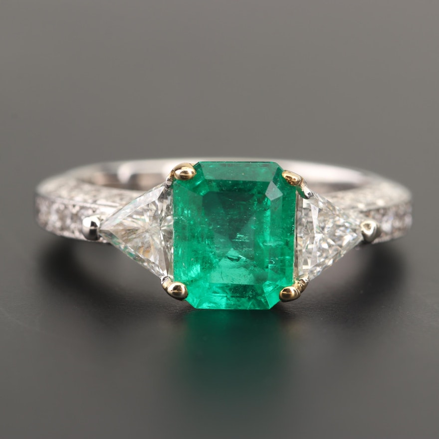 Platinum and 18K Yellow Gold 1.51 CT Emerald and Diamond Ring