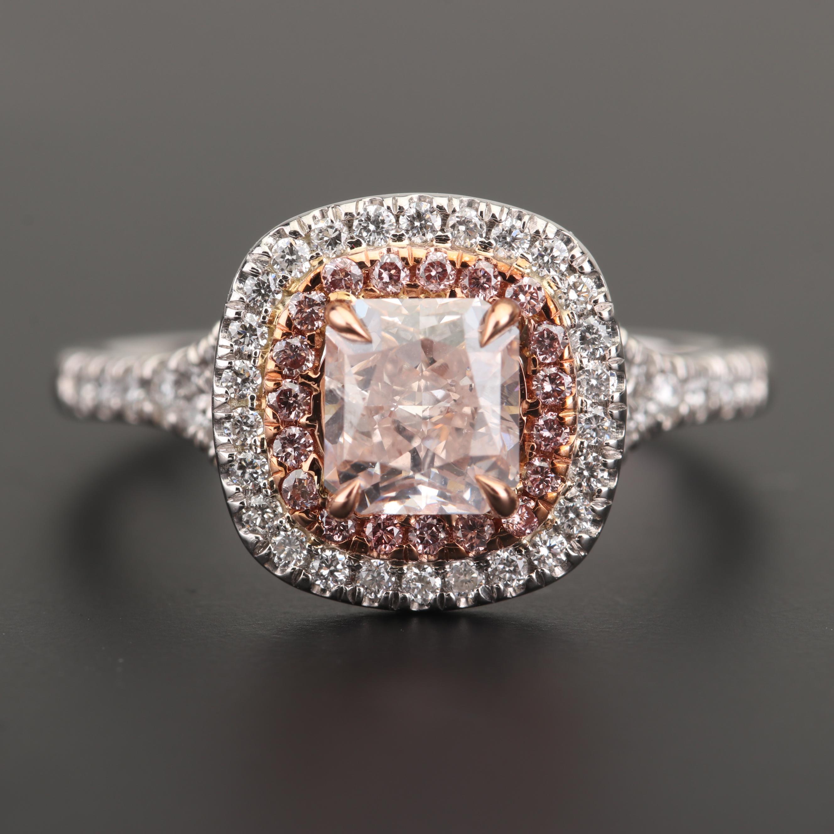Platinum Fancy Light Orangy Pink Diamond and Diamond Ring with GIA Report
