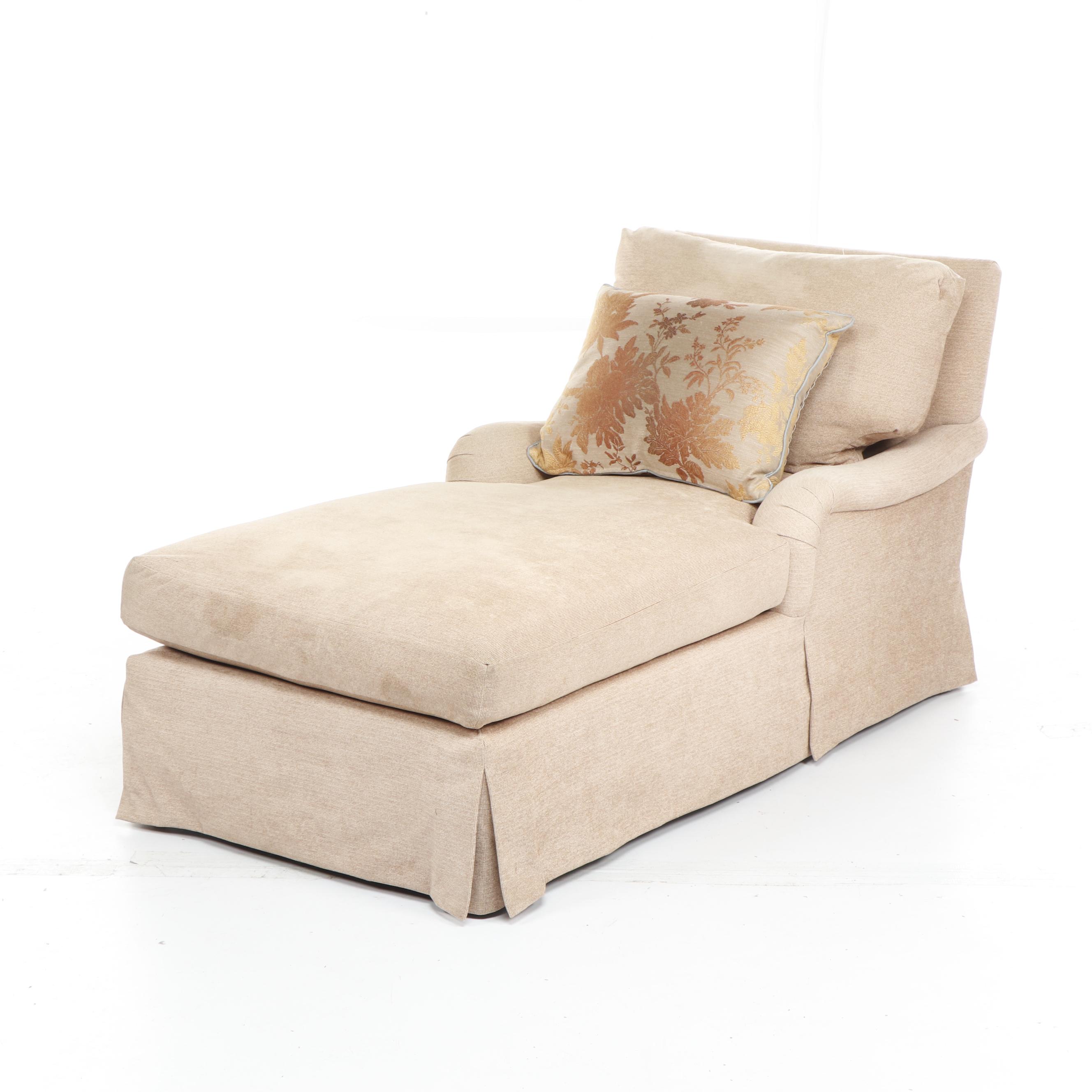Contemporary Beige Chaise Lounge with Throw Pillow