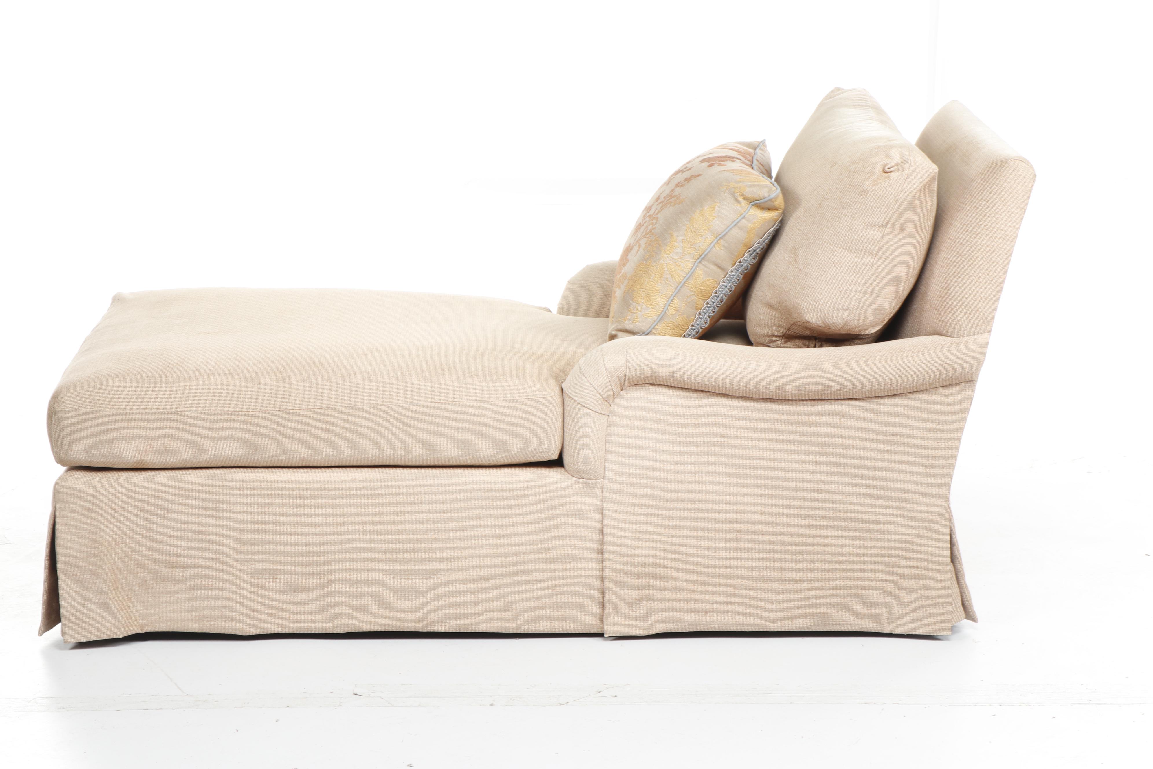 Contemporary Beige Chaise Lounge with Throw Pillow