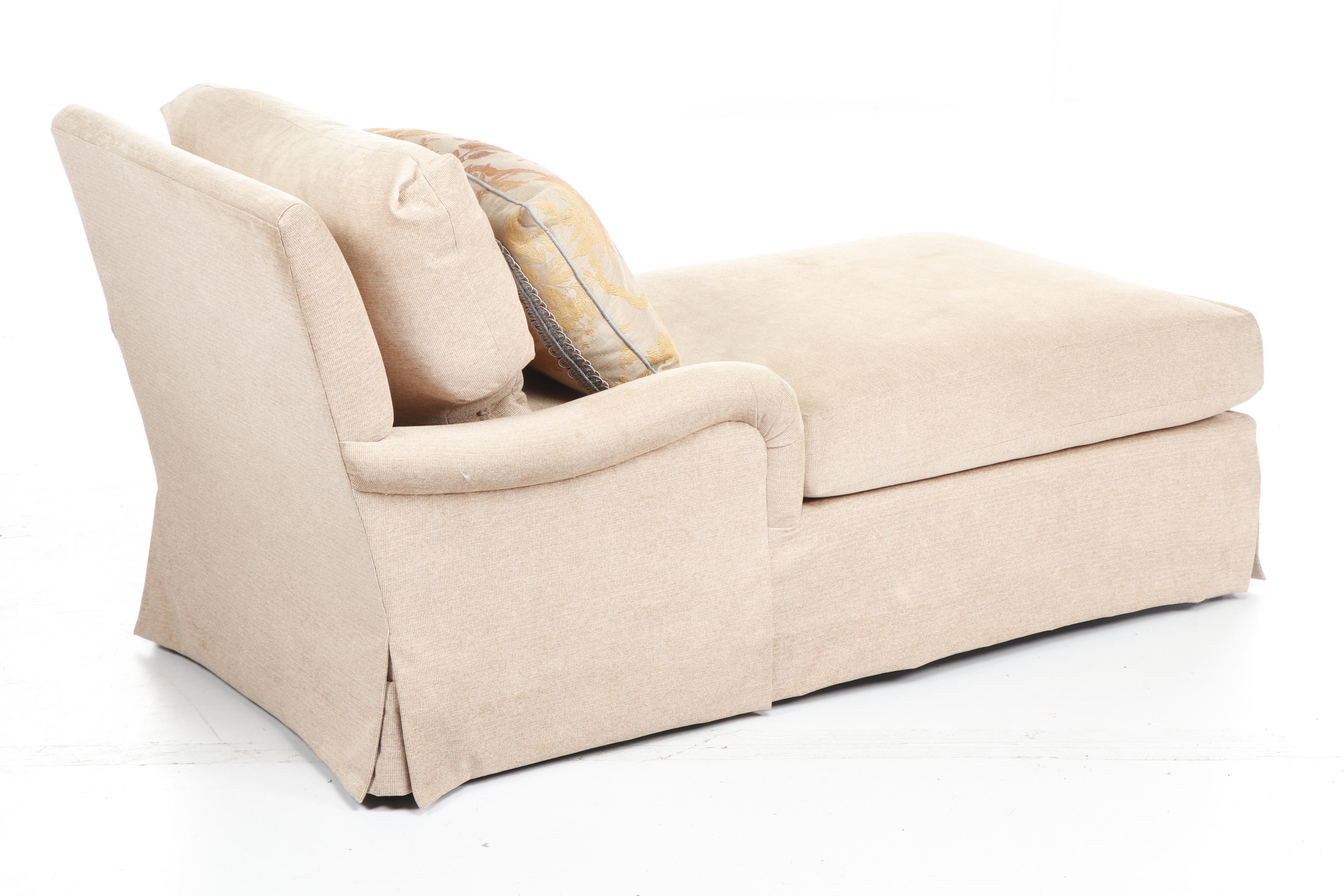 Contemporary Beige Chaise Lounge with Throw Pillow