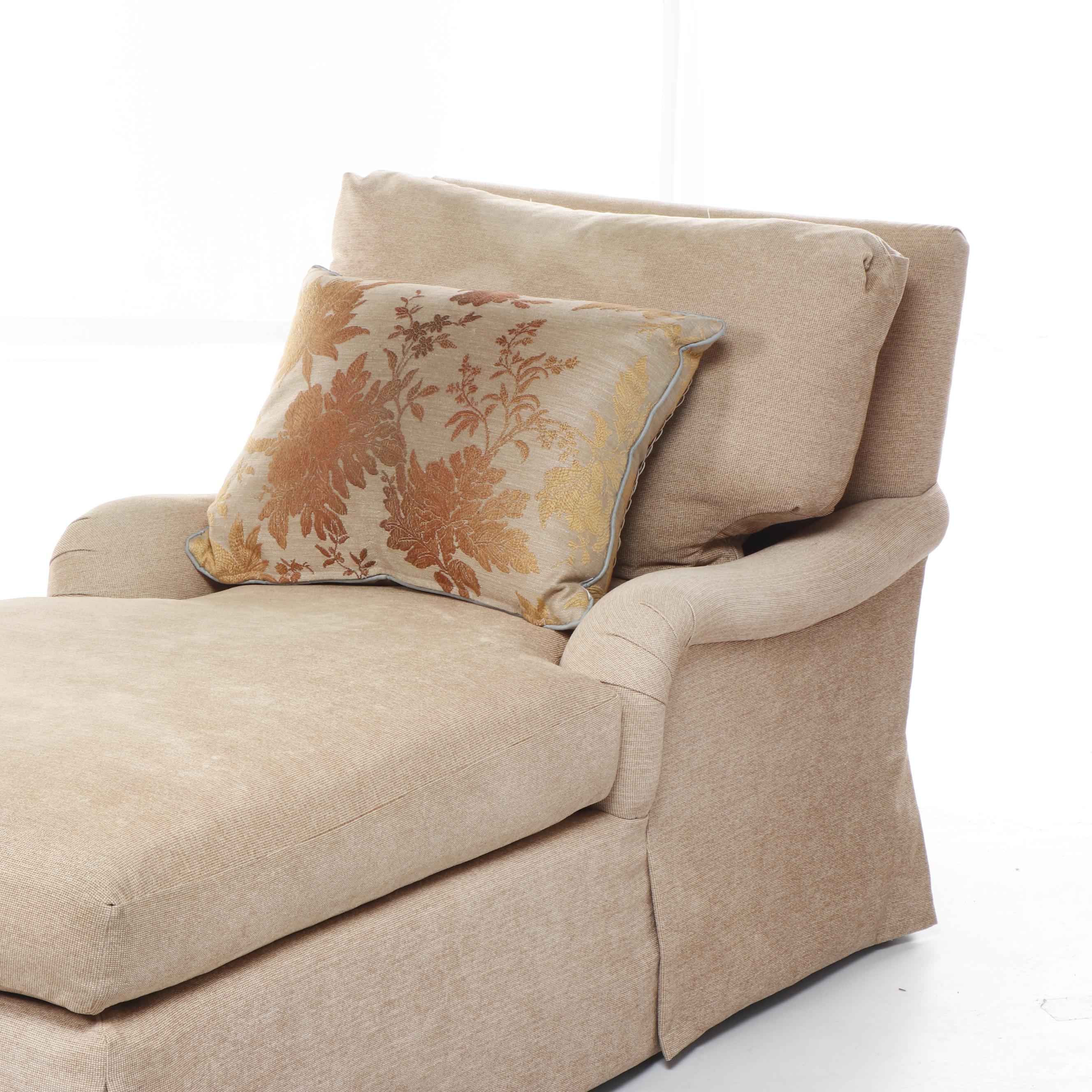 Contemporary Beige Chaise Lounge with Throw Pillow