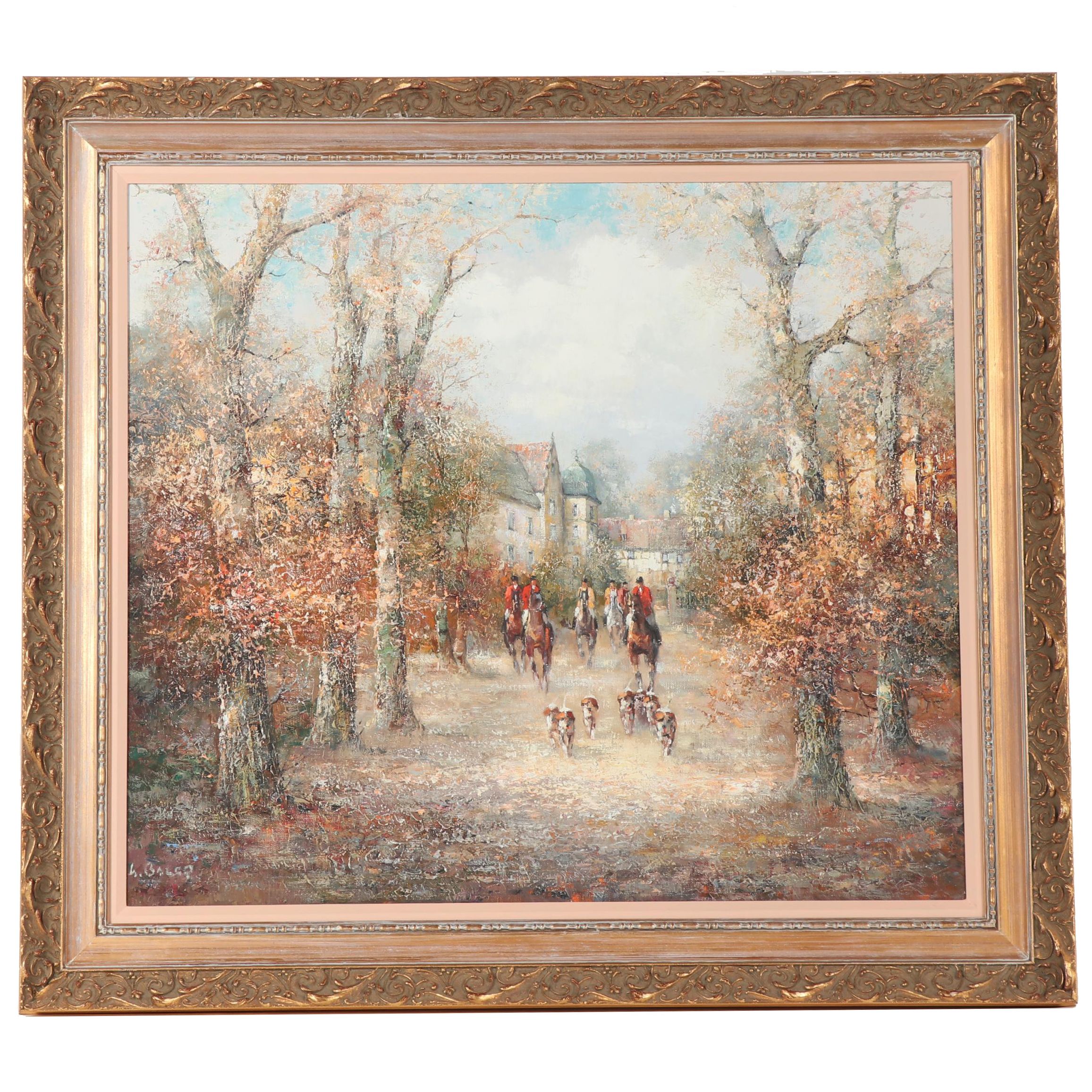 Willi Bauer Oil Painting of a Fox Hunting Scene