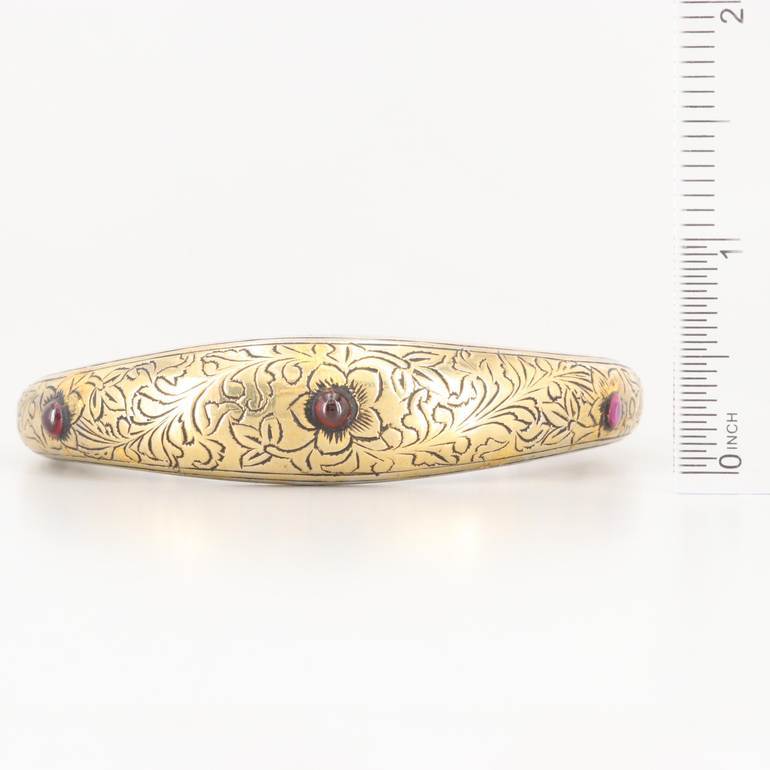 Central Asian Style 800 Silver Rhodolite Garnet Bracelet with Gold Wash Accents