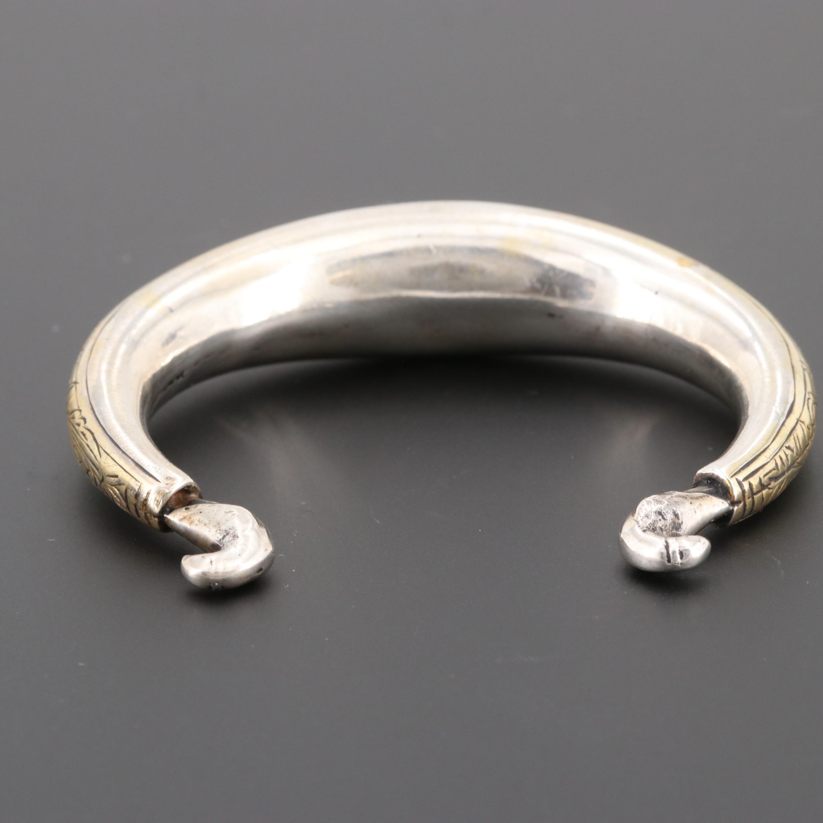 Central Asian Style 800 Silver Rhodolite Garnet Bracelet with Gold Wash Accents