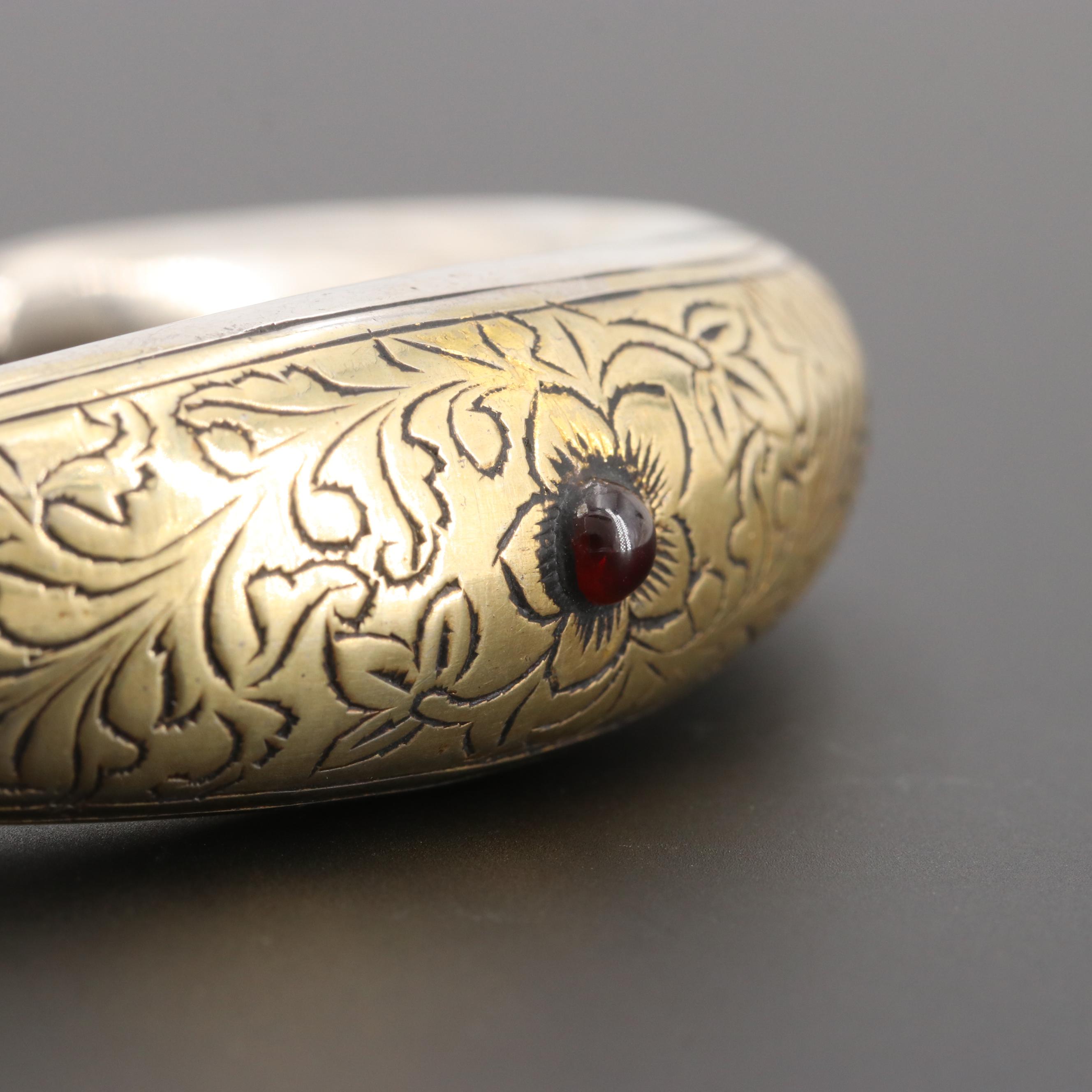 Central Asian Style 800 Silver Rhodolite Garnet Bracelet with Gold Wash Accents