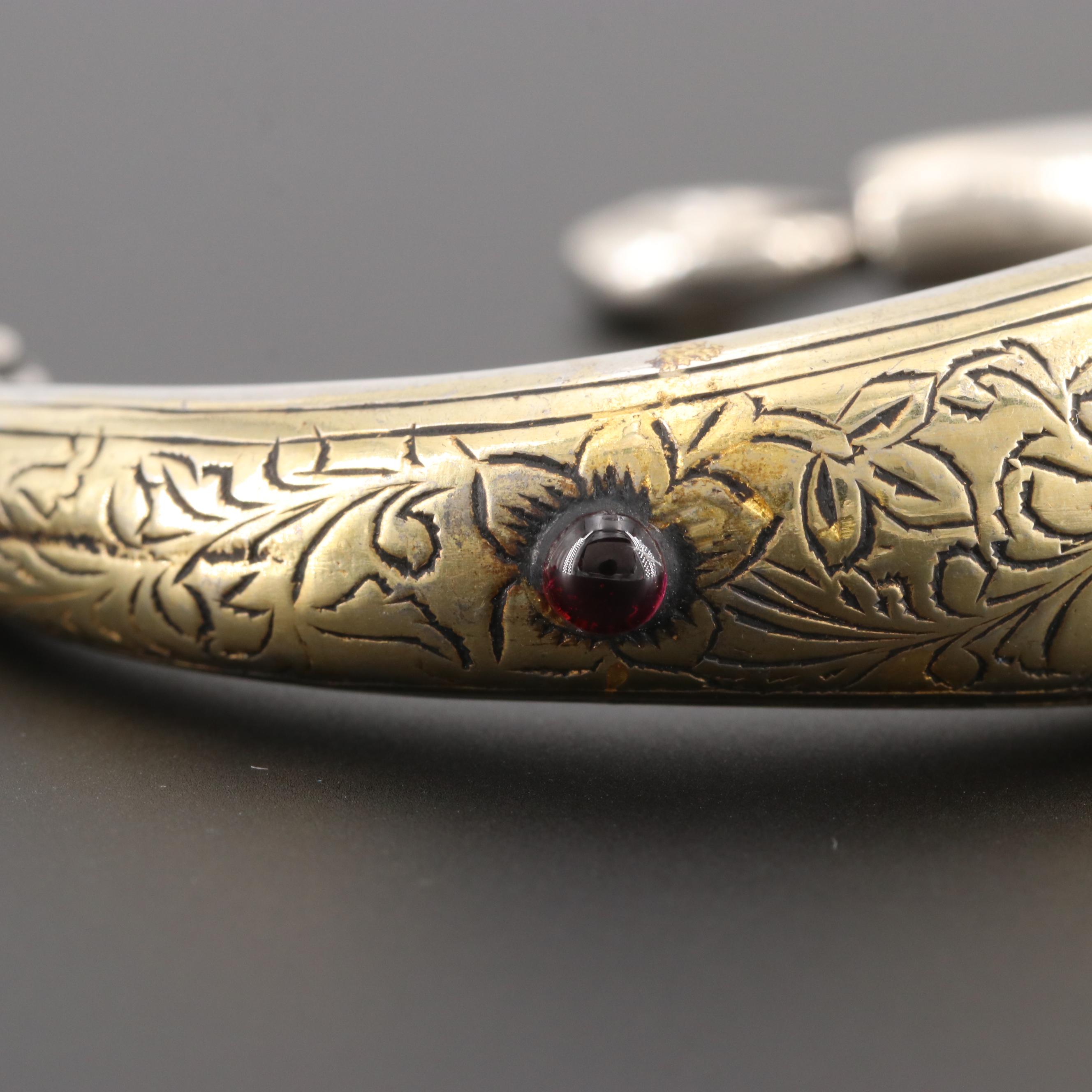 Central Asian Style 800 Silver Rhodolite Garnet Bracelet with Gold Wash Accents