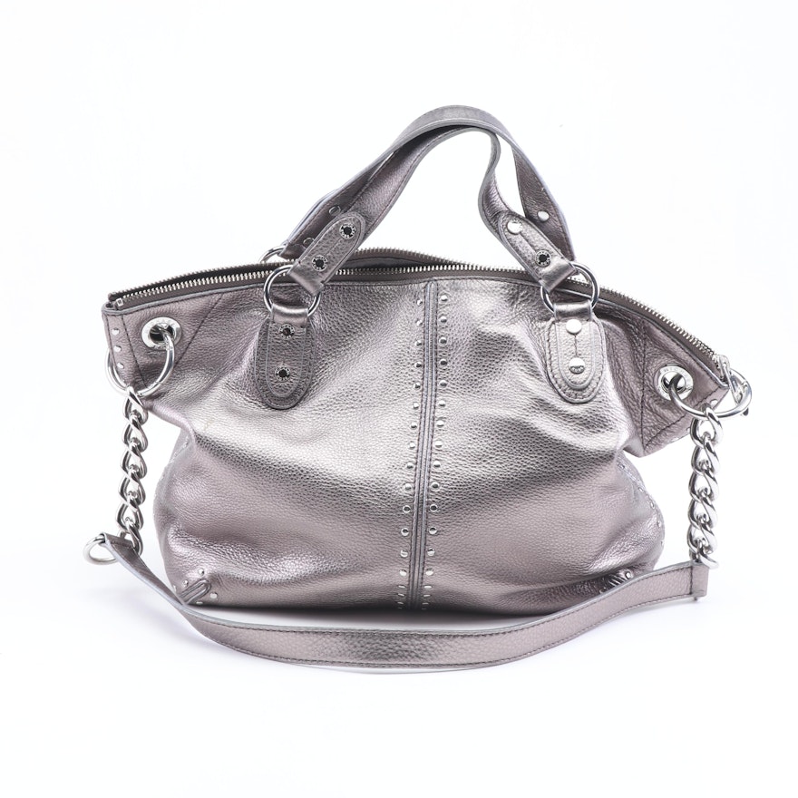MICHAEL Michael Kors Silver Metallic Pebbled Leather Convertible Handbag
