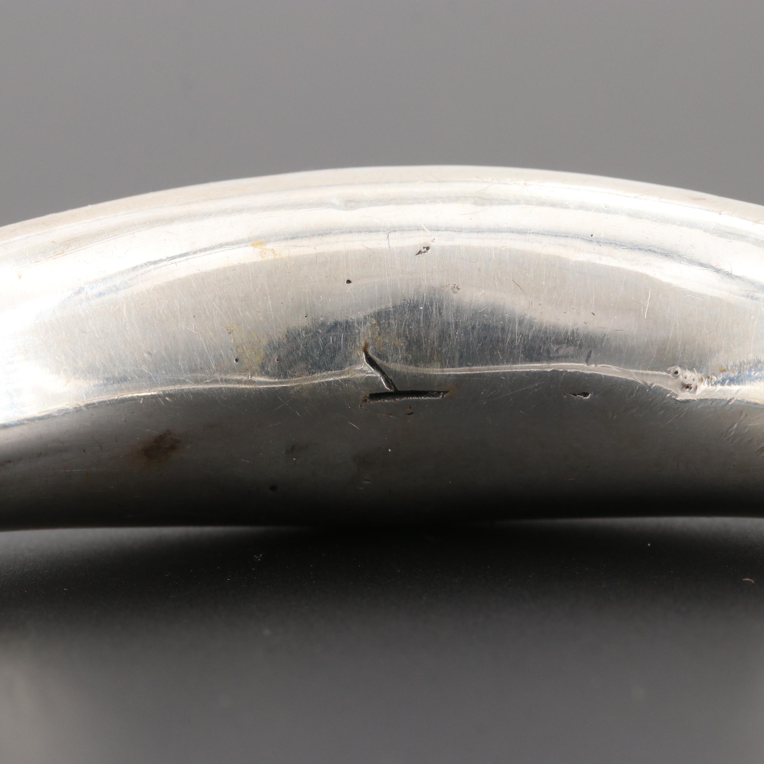 Central Asian Style 800 Silver Coral Etched Cuff Bracelet with Gold Wash