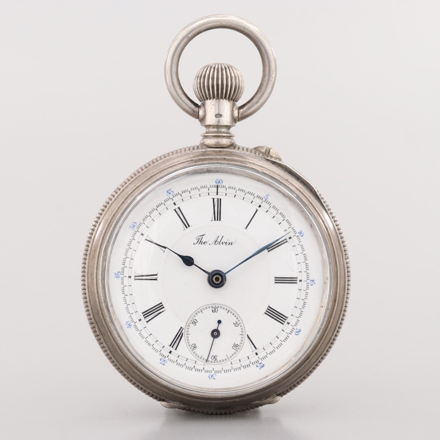 Antique Louis Goering "The Alvin" 800 Silver Open Face Pocket Watch