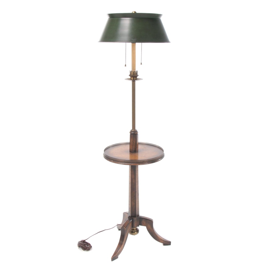 Frederick Cooper, Tripod Floor Lamp with Tabletop and Tole Shade, 20th Century