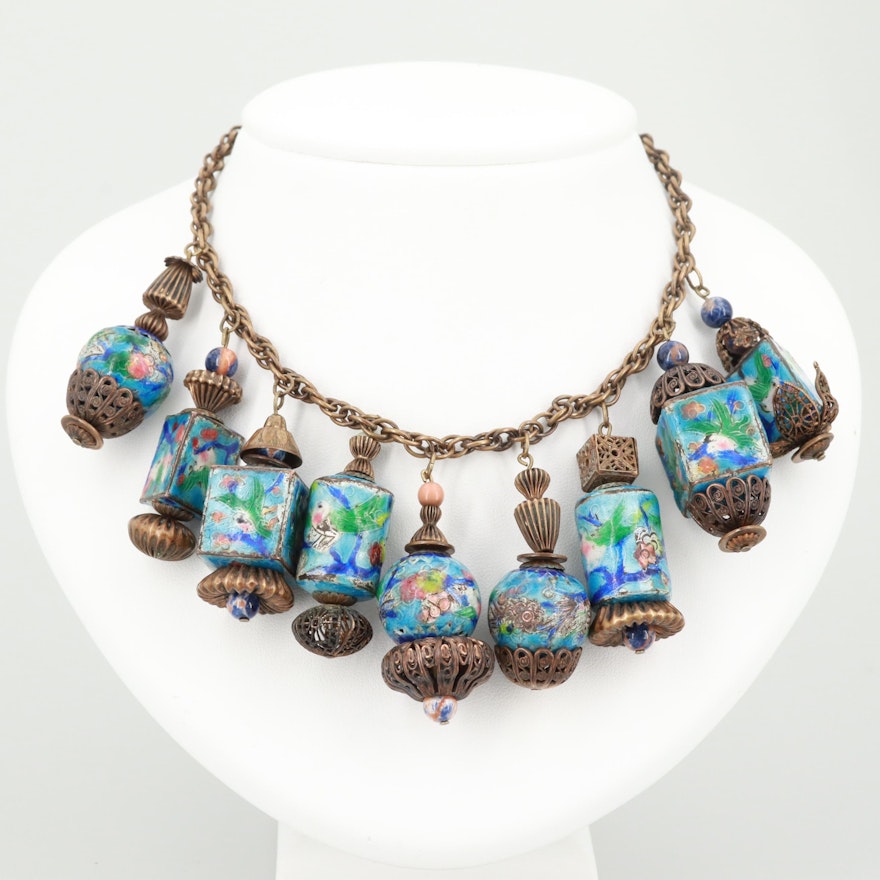 Attributed to Miriam Haskell Chinese Enamel and Glass Bead Necklace, 1930s