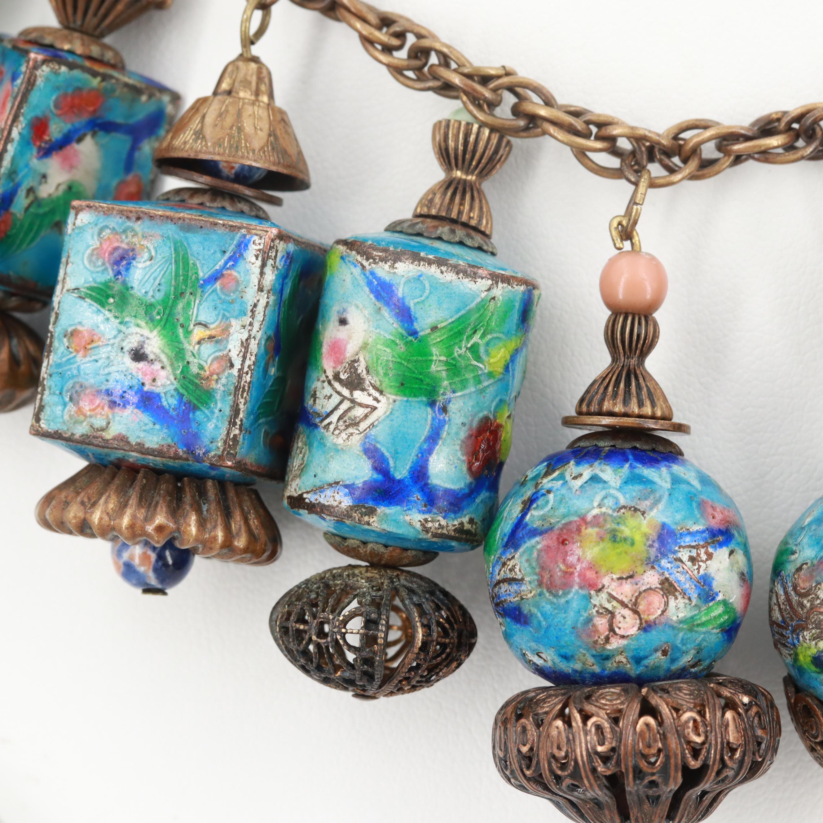 Attributed to Miriam Haskell Chinese Enamel and Glass Bead Necklace, 1930s