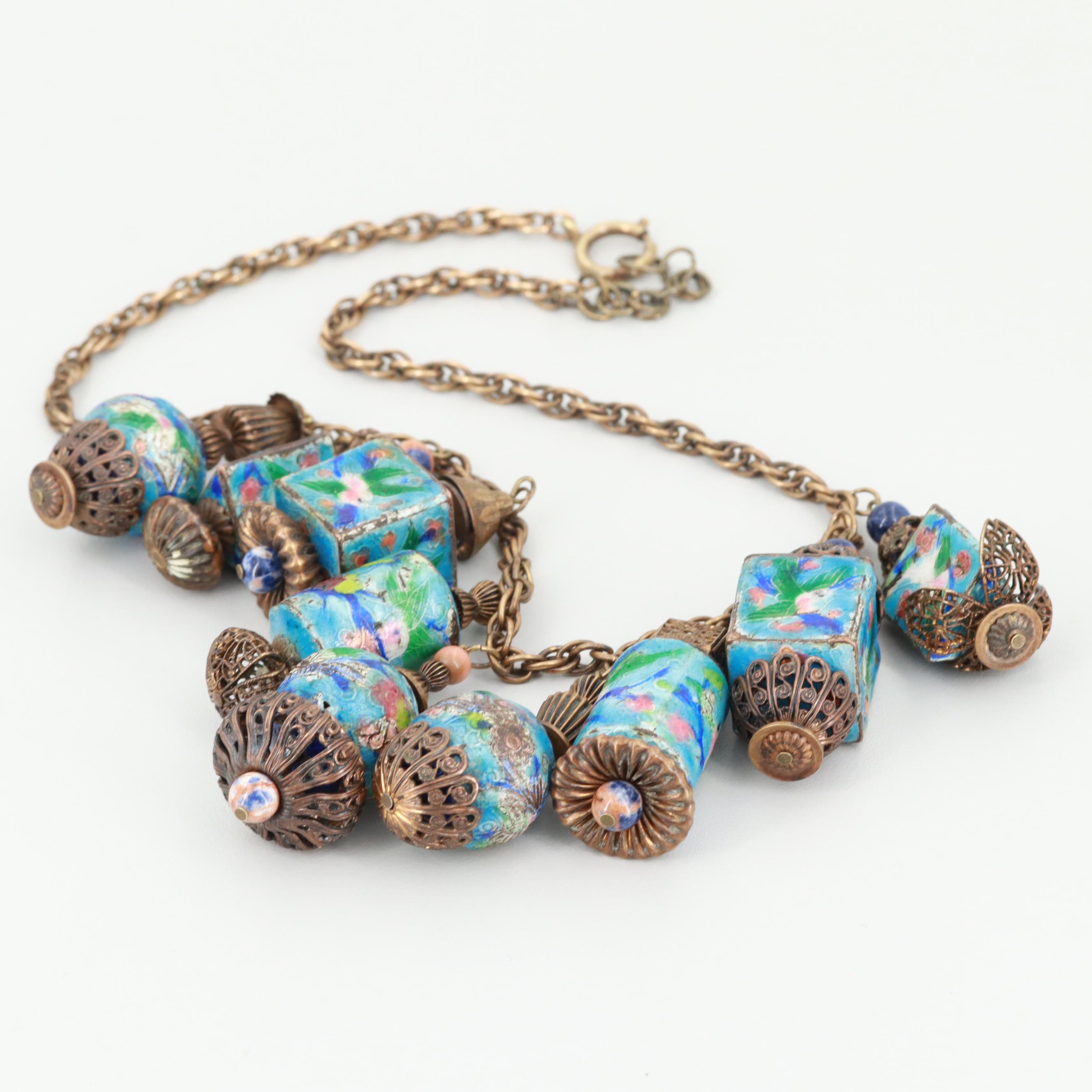 Attributed to Miriam Haskell Chinese Enamel and Glass Bead Necklace, 1930s