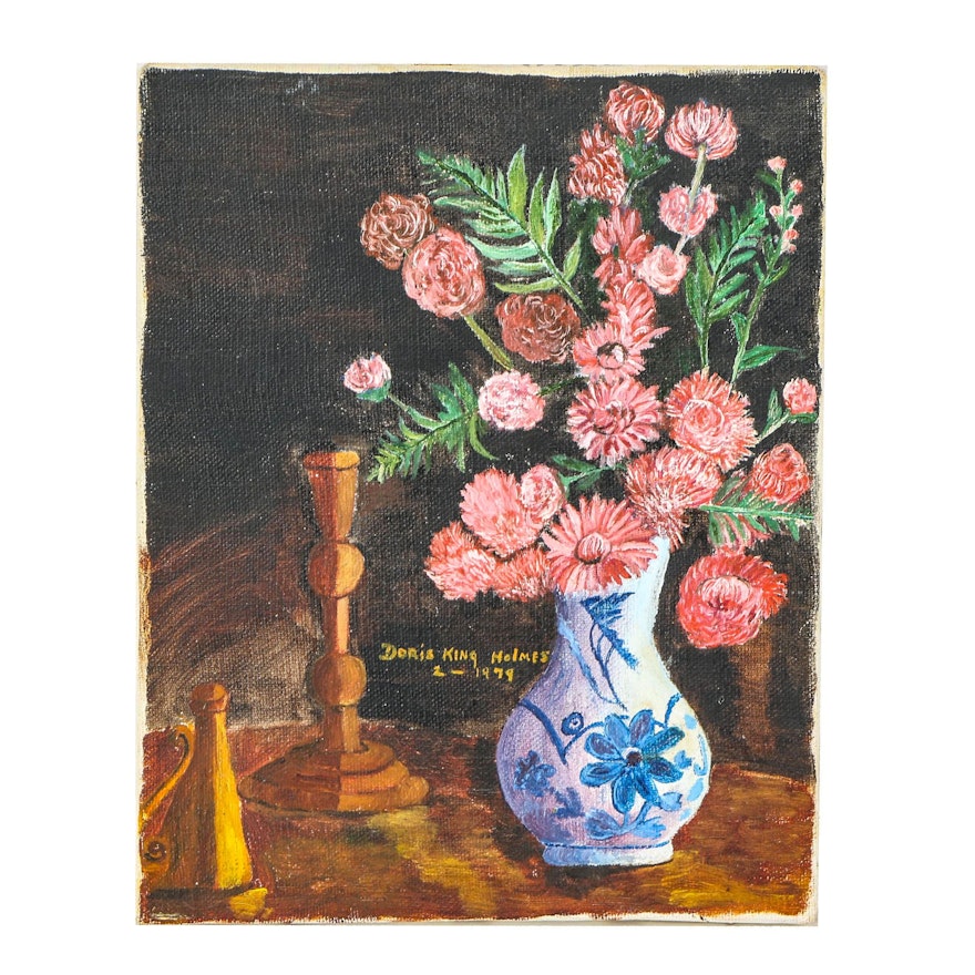 1979 Floral Still Life Oil Painting by Doris King Holmes