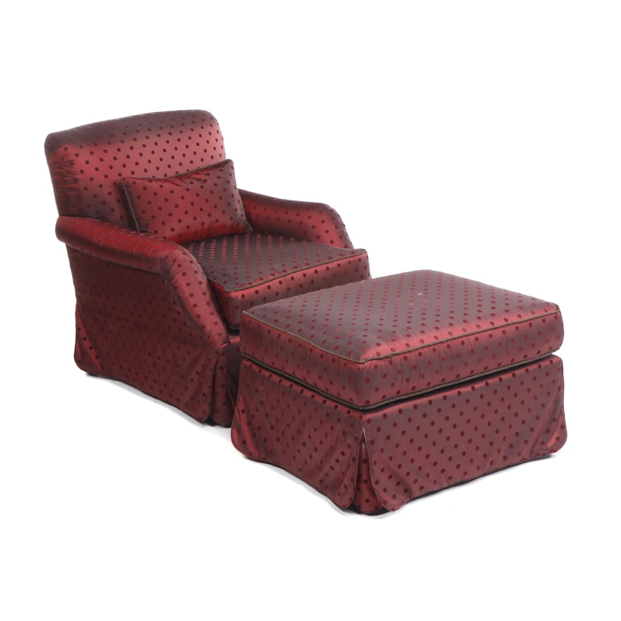 Contemporary Iridescent Red Polka Dot Upholstered Armchair