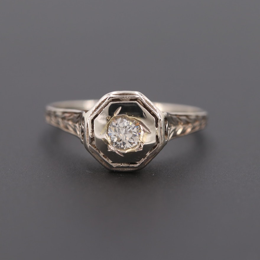 Circa 1930s 14K White Gold Diamond Ring