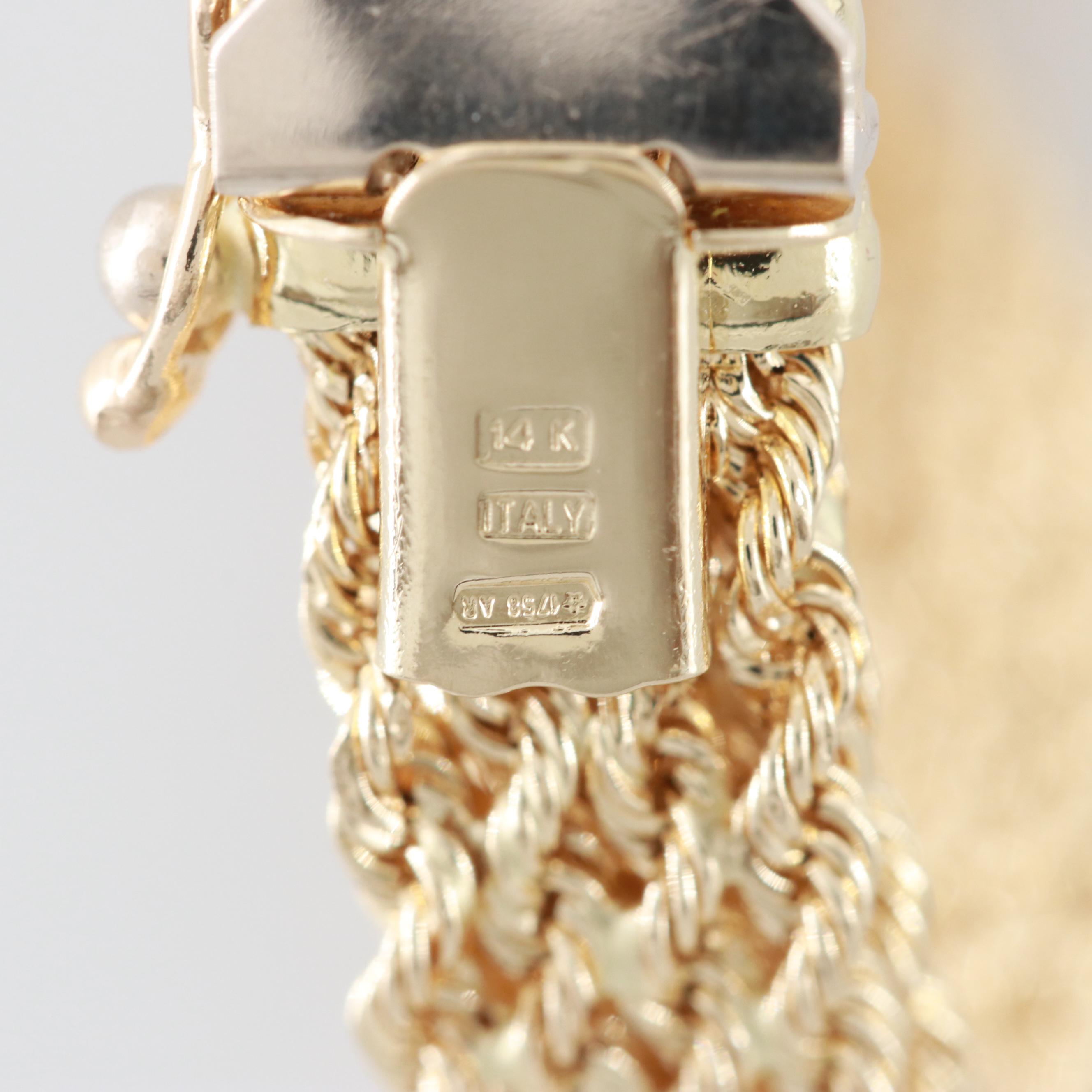 14K Yellow Gold Braided Multi-Strand Rope Chain Bracelet