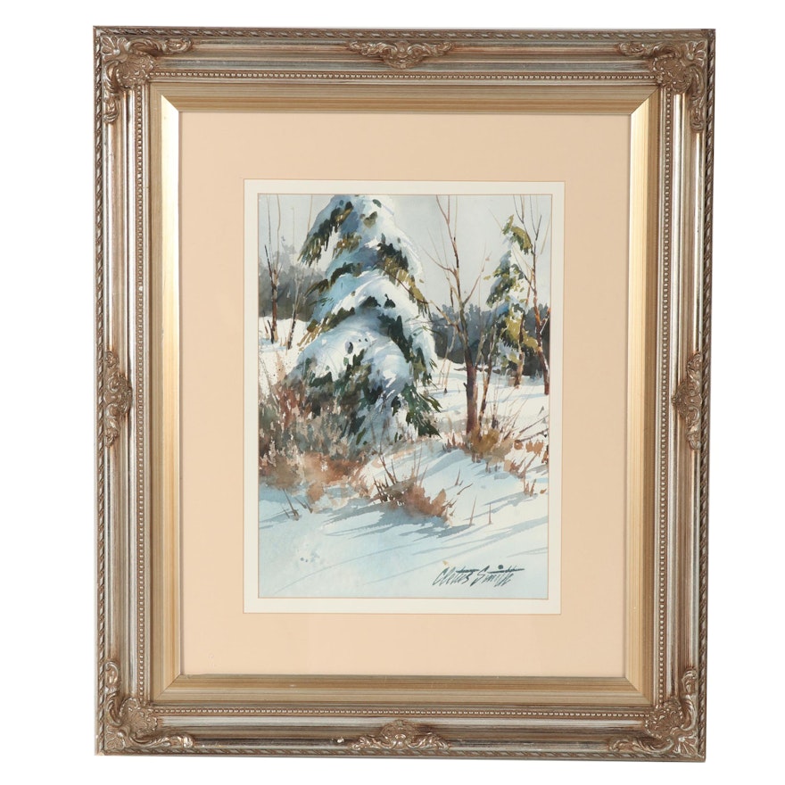 Cletus Smith Winter Landscape Watercolor Painting