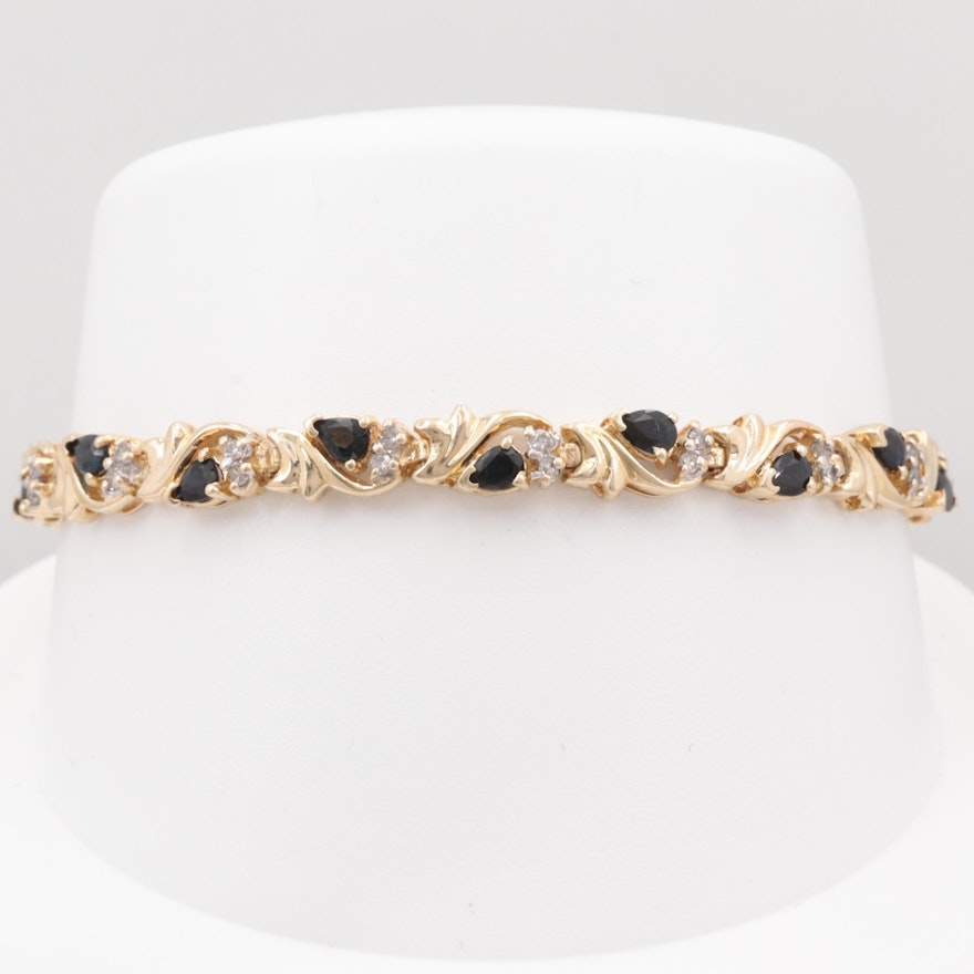 14K Yellow Gold Blue Sapphire and Diamond Bracelet