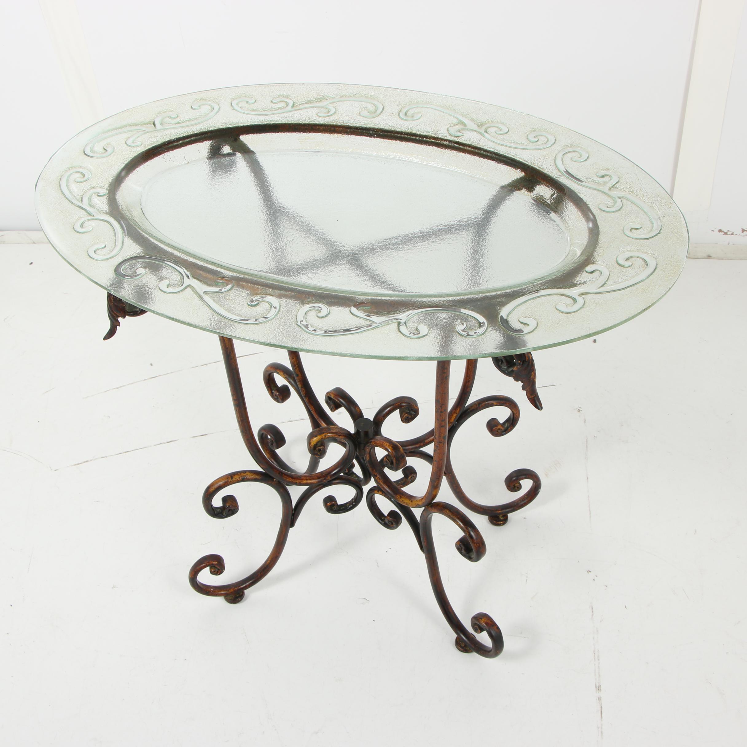 Contemporary Glass Top Accent Table with Wrought Metal Base