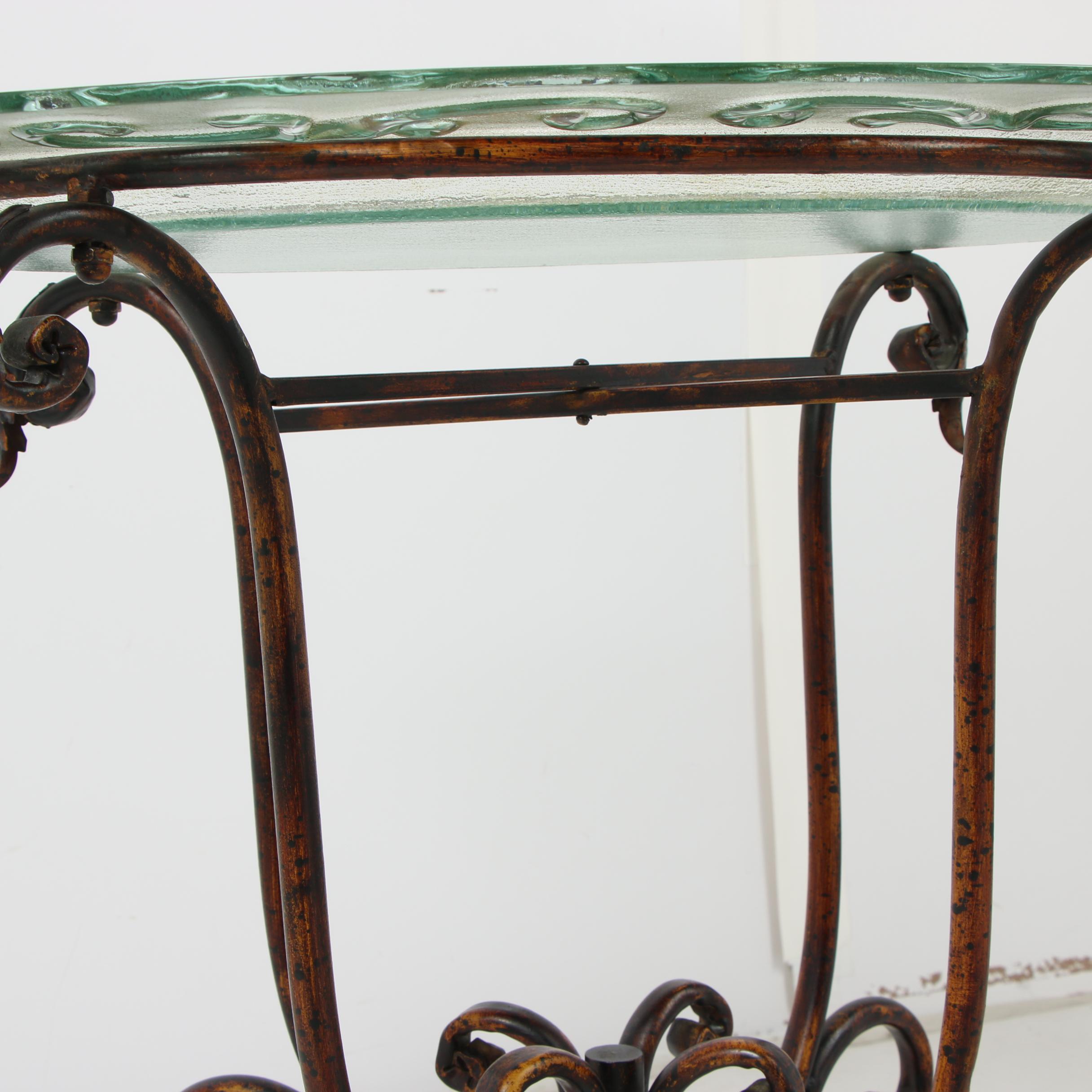 Contemporary Glass Top Accent Table with Wrought Metal Base