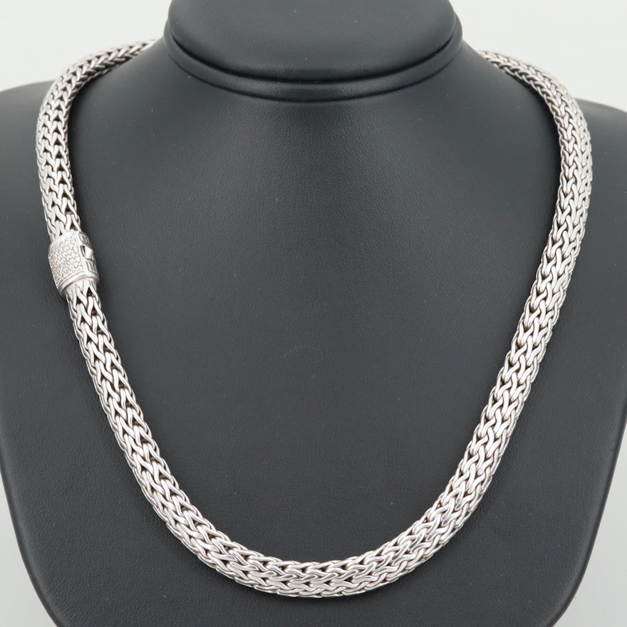 John Hardy "Classic Cable" Sterling Silver Diamond Necklace