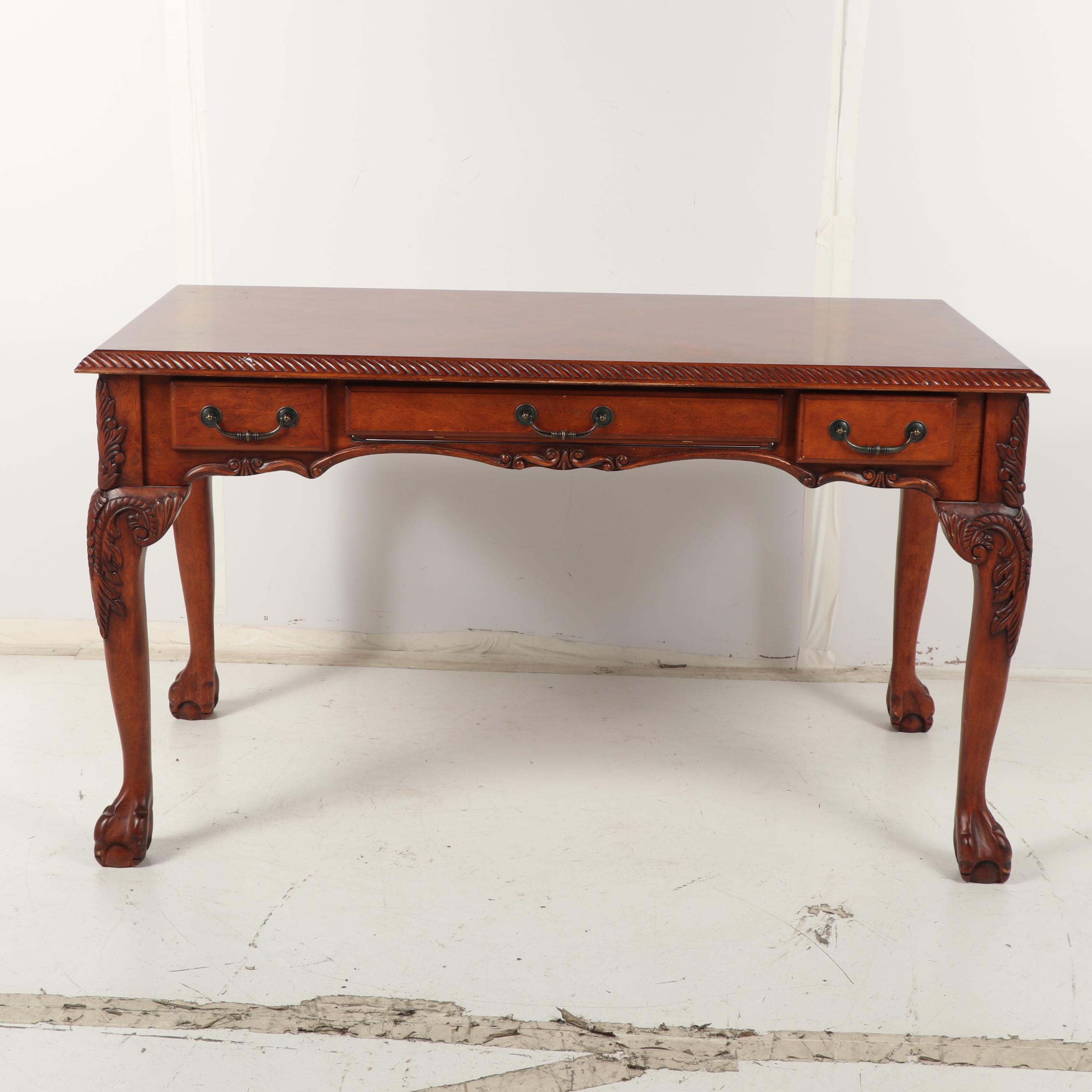 Contemporary Chippendale-Style Wooden Desk with Keyboard Drawer