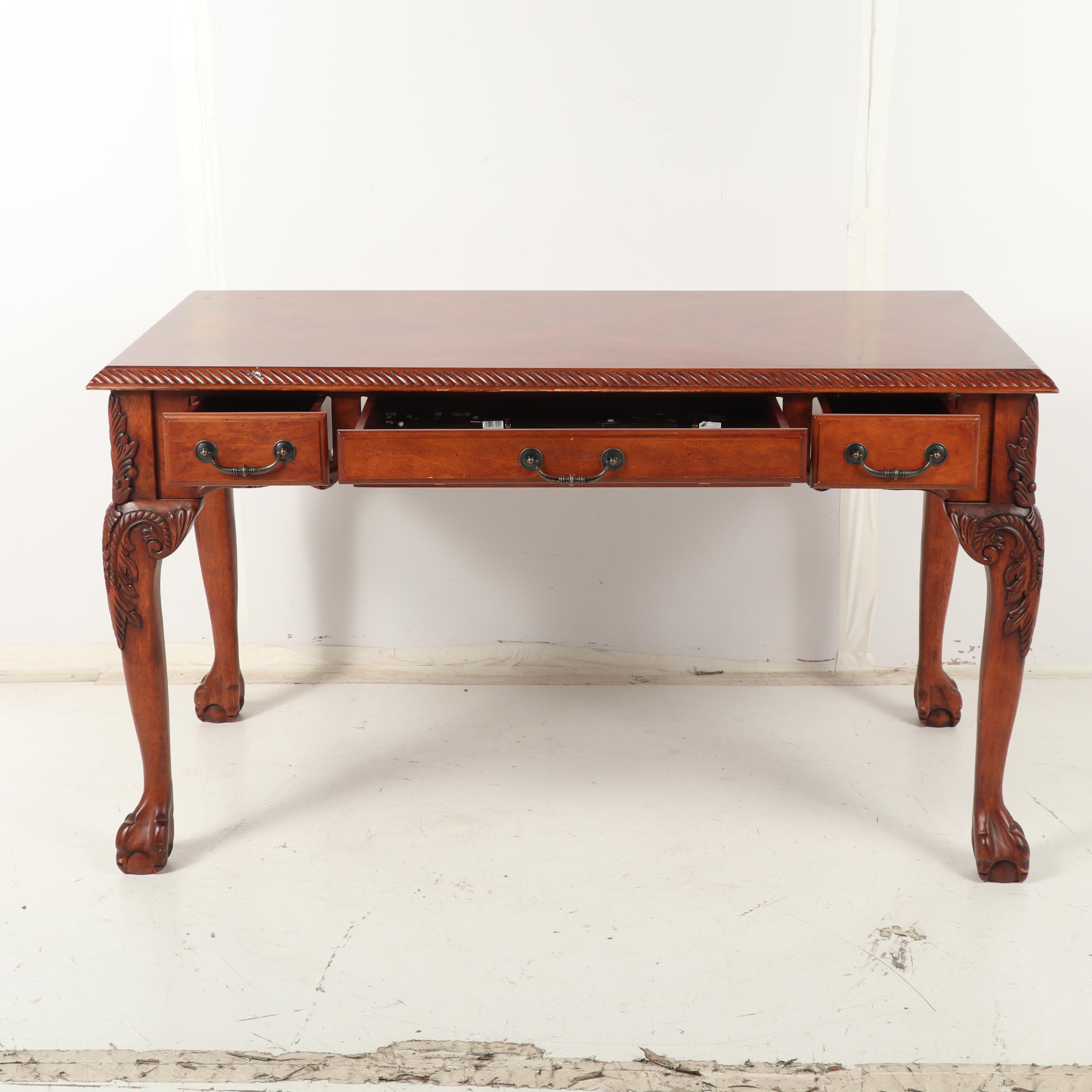 Contemporary Chippendale-Style Wooden Desk with Keyboard Drawer