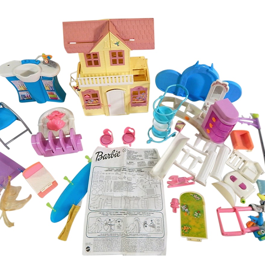 1998 Mattel Victorian Doll House and Barbie Salon Accessories