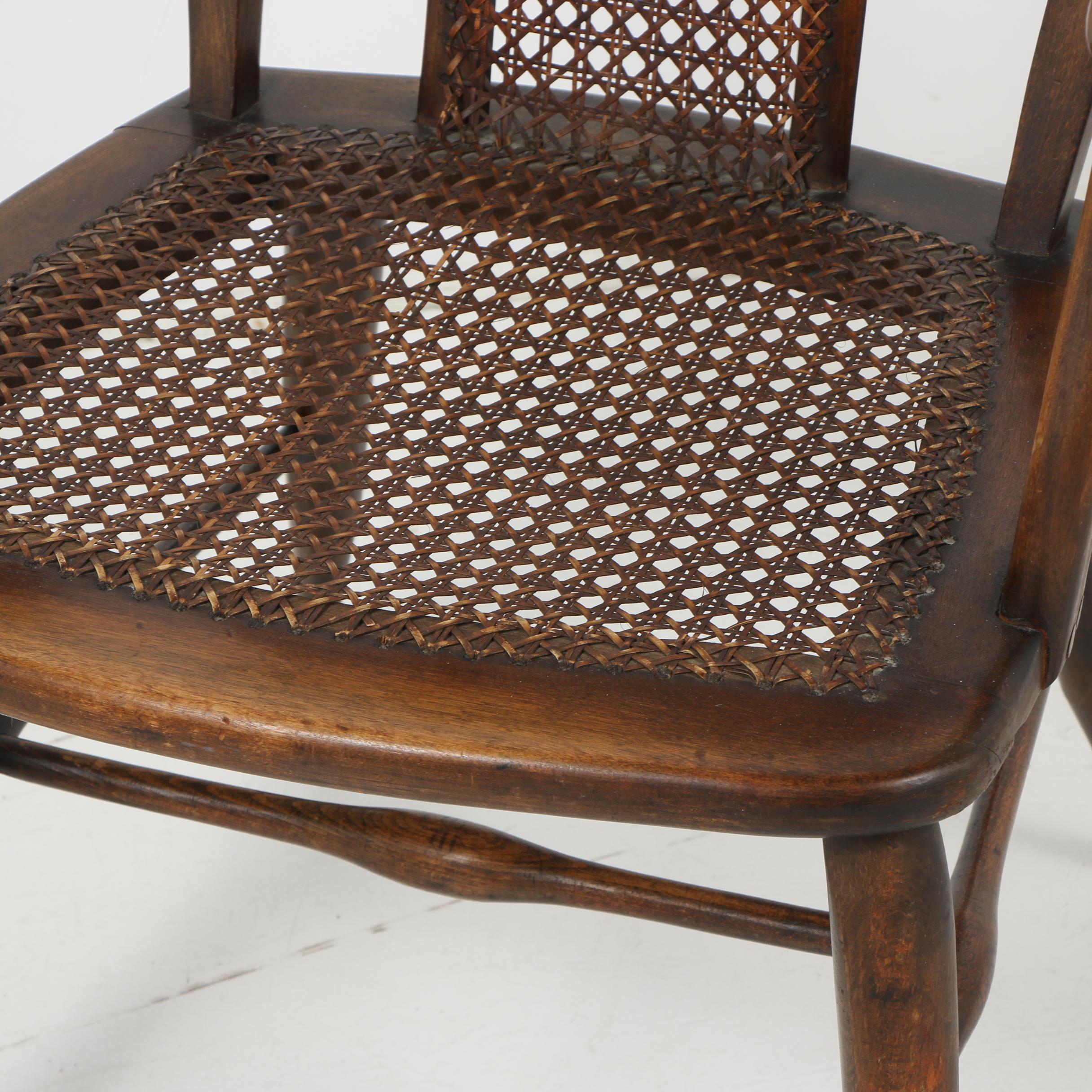 Queen Anne-Style Wooden Armchair with Caning