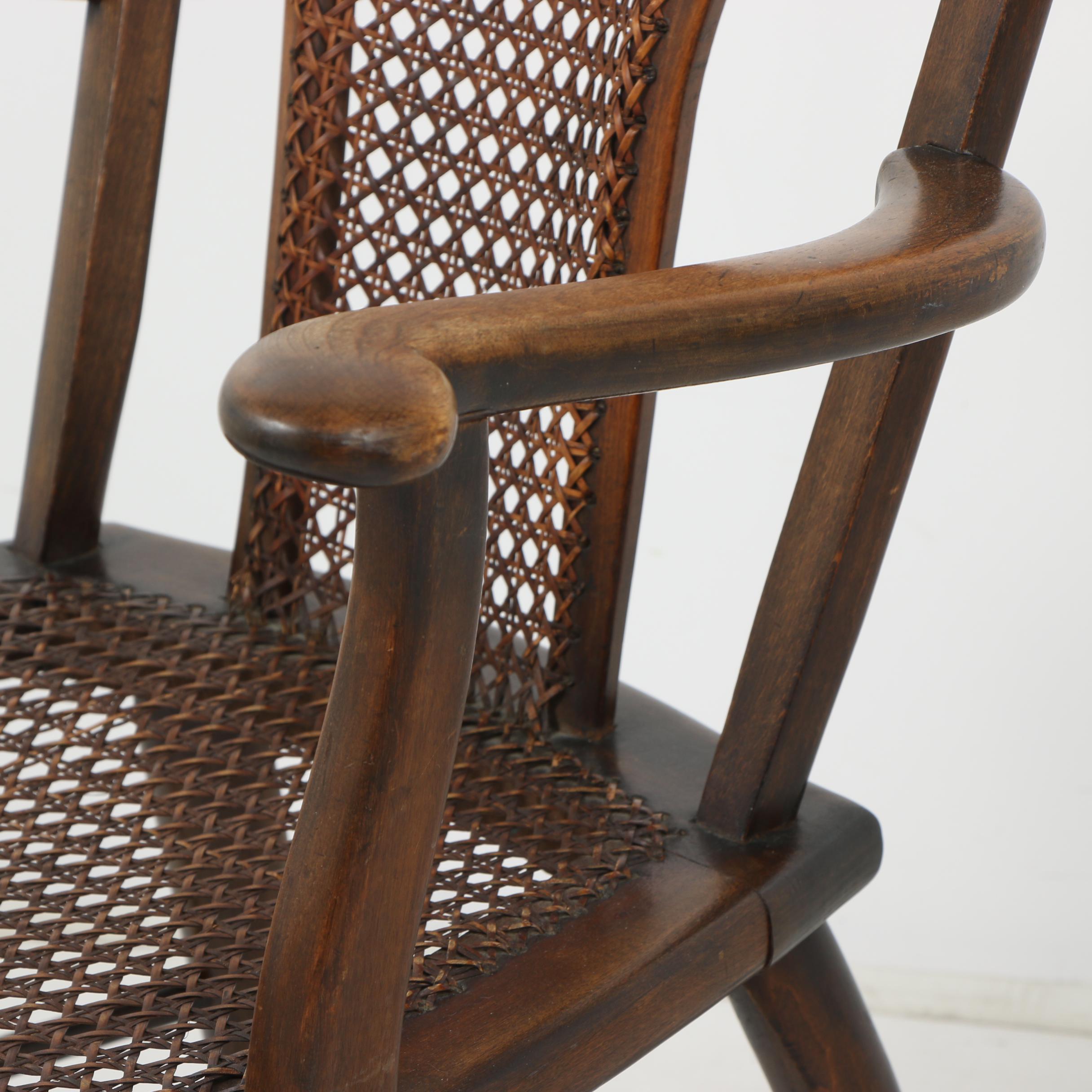 Queen Anne-Style Wooden Armchair with Caning