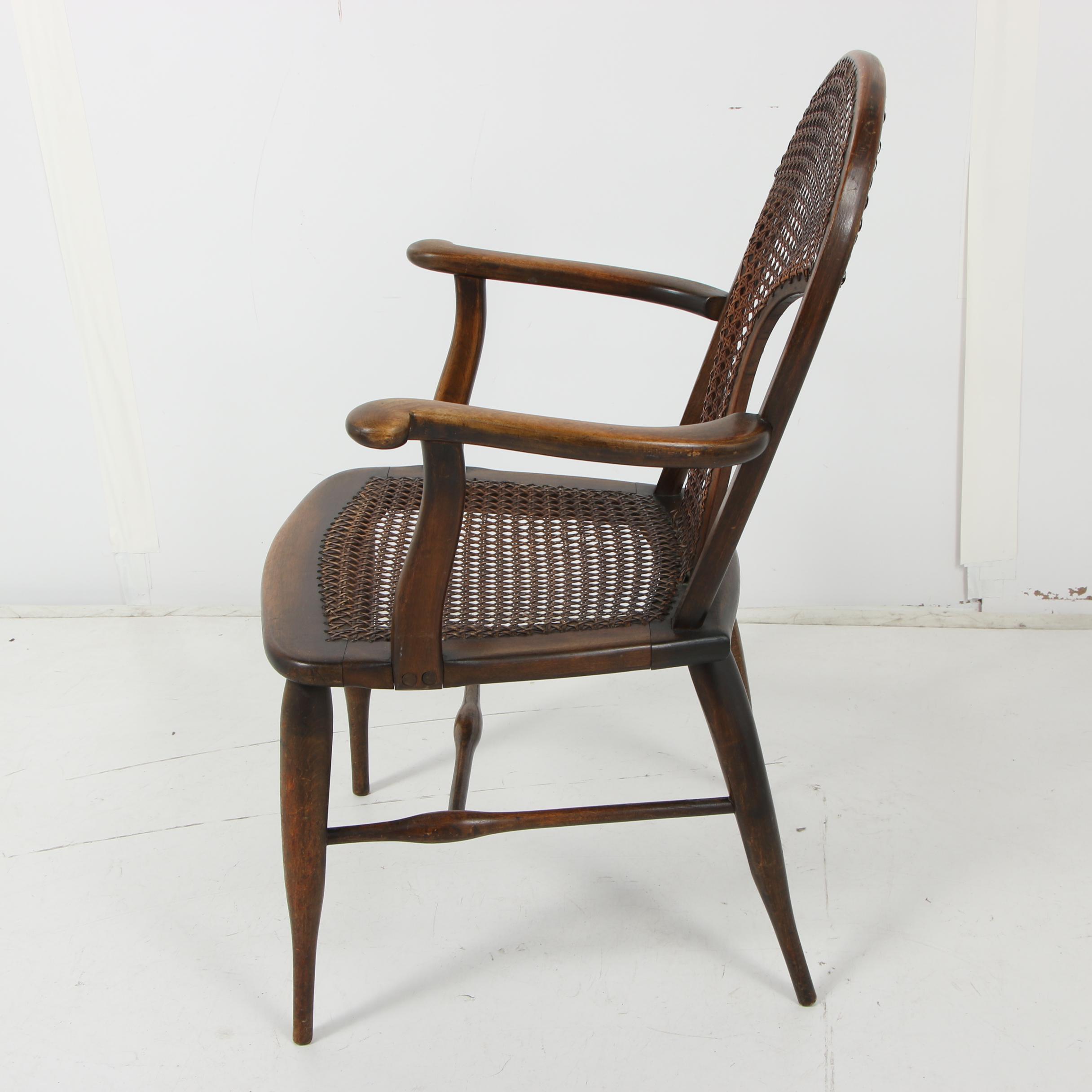 Queen Anne-Style Wooden Armchair with Caning