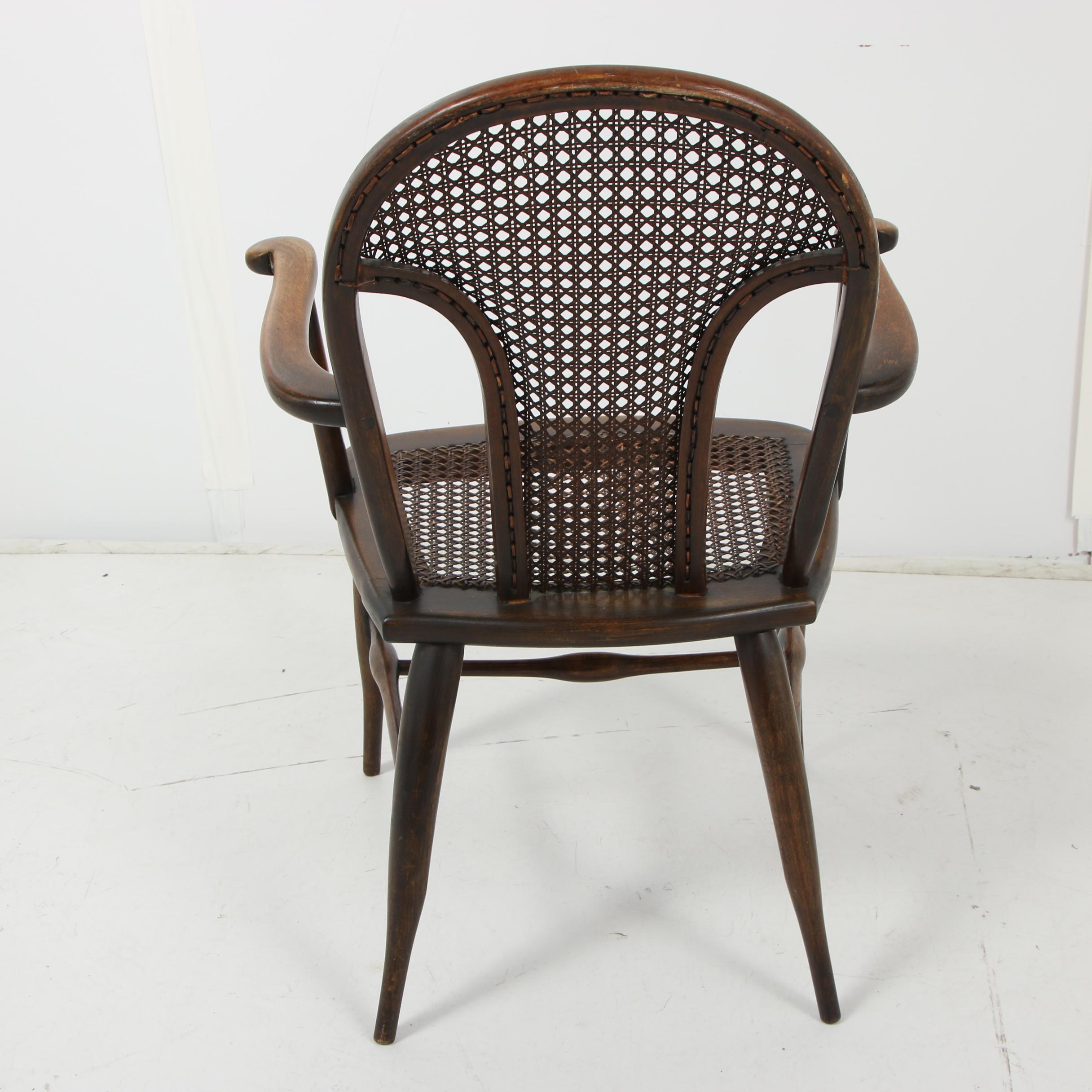 Queen Anne-Style Wooden Armchair with Caning