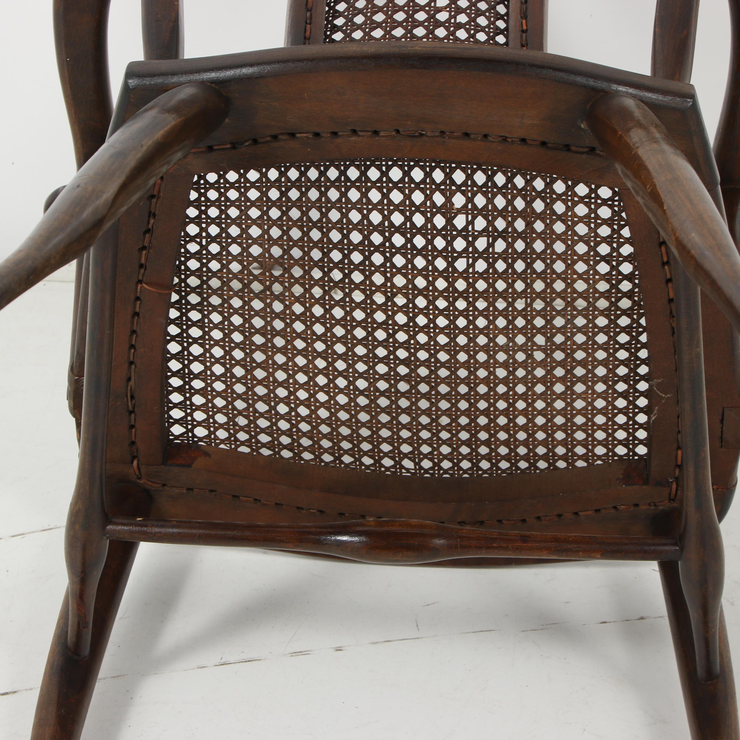 Queen Anne-Style Wooden Armchair with Caning