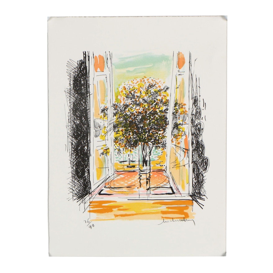 Michel Henry Limited Edition Lithograph "Flowers in Window Sill II"