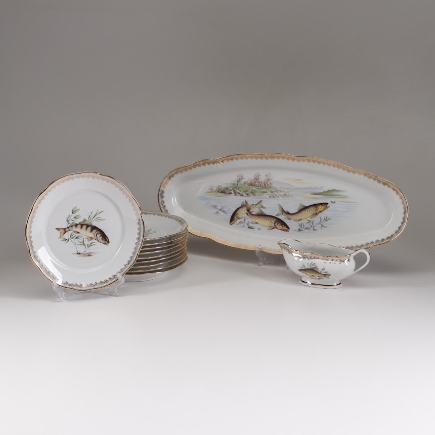 F. D. Chauvigny Porcelain Fish Plates and Serveware