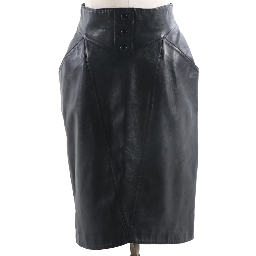 Women's Karl Lagerfeld Black Lambskin Skirt, Made in France