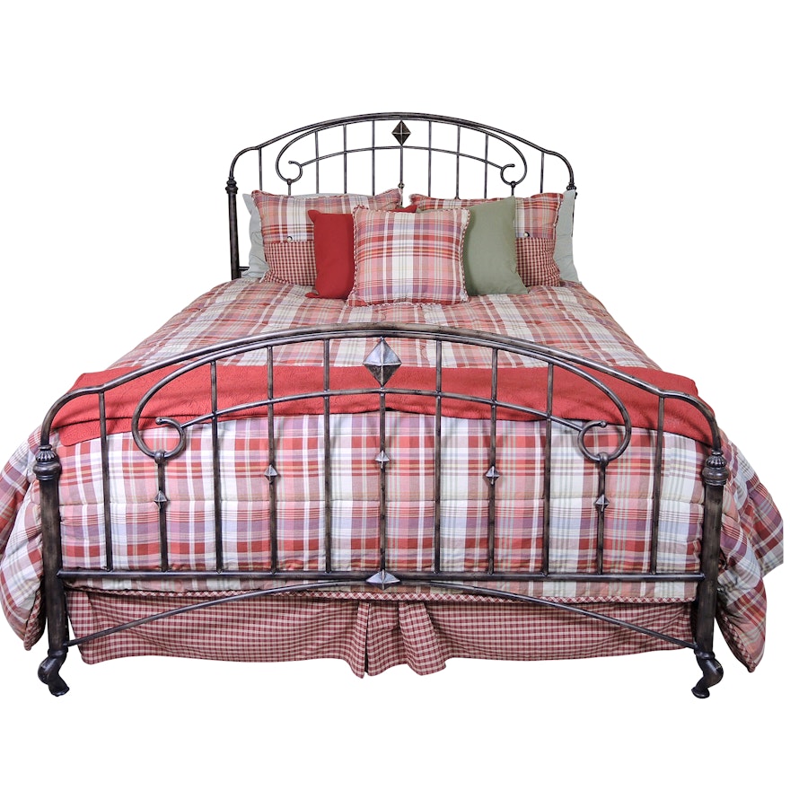 Metal Queen Size Bed Frame and Bedding