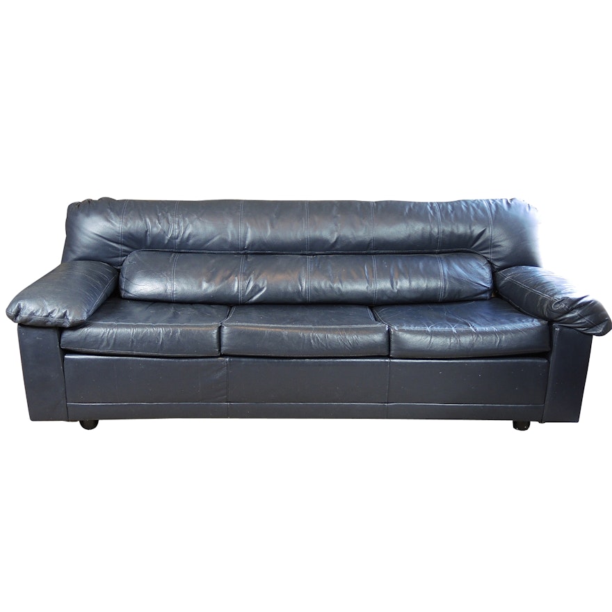 Hickory International Leather Navy Sleeper Sofa