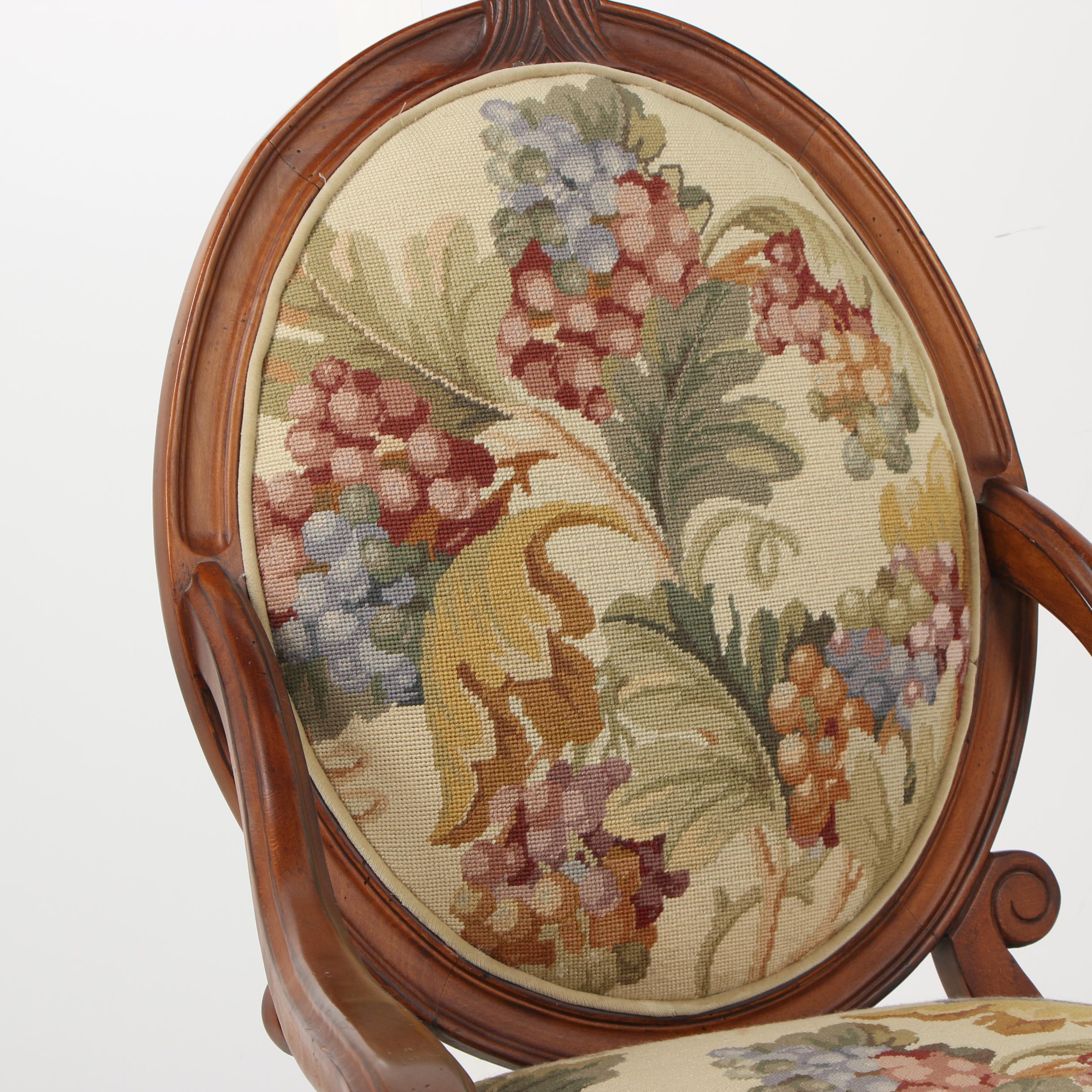 Louis XVI Needlepoint Upholstered Armchair, Contemporary