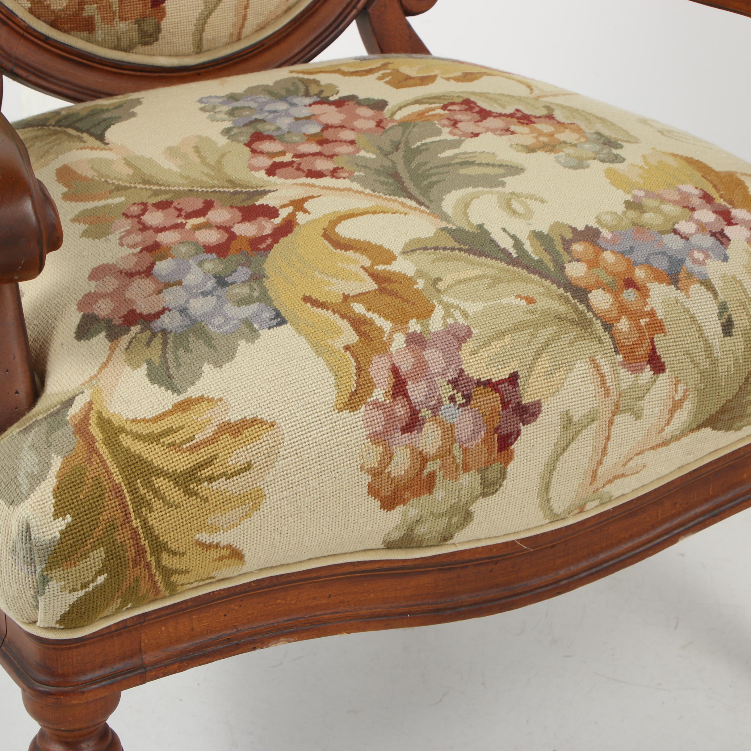 Louis XVI Needlepoint Upholstered Armchair, Contemporary
