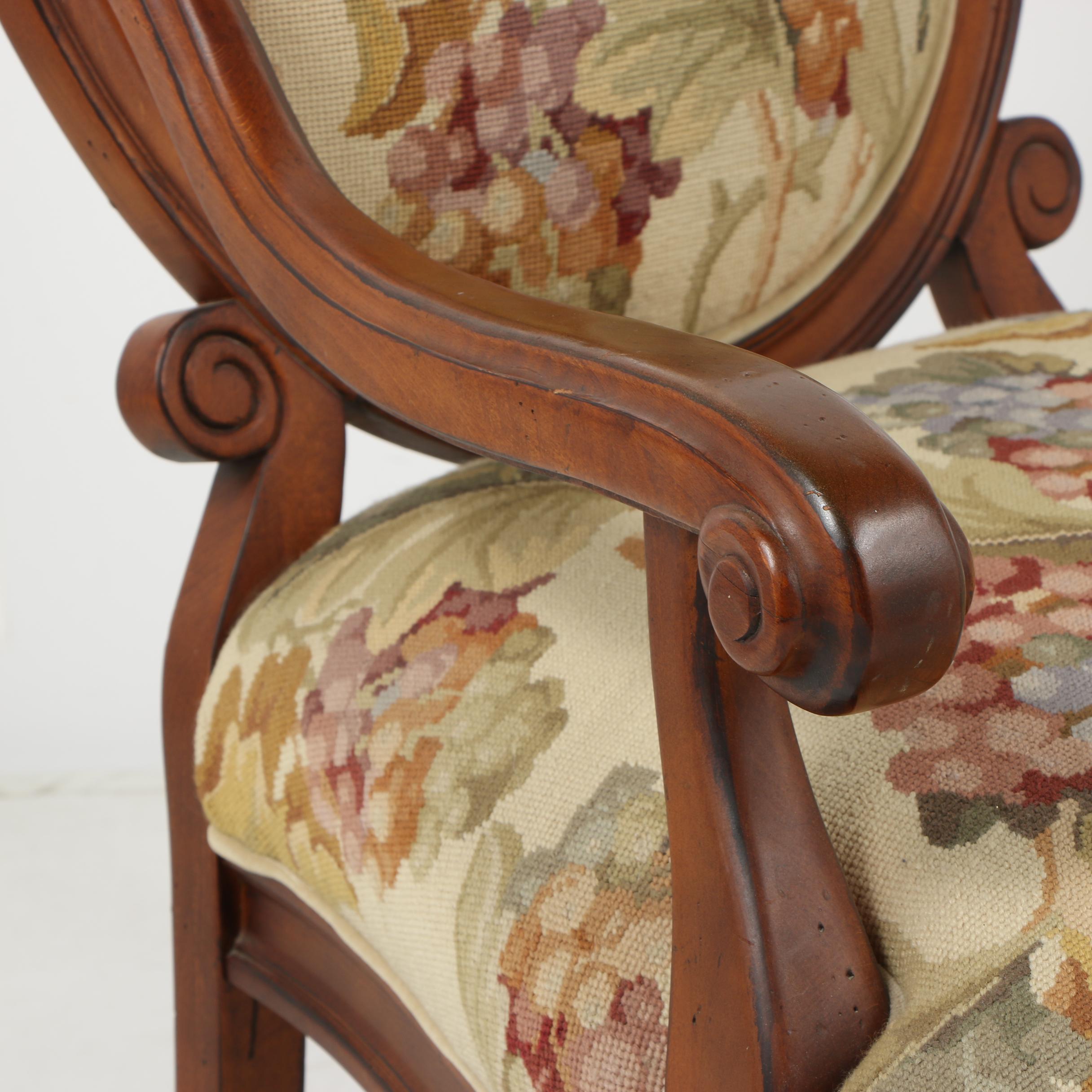 Louis XVI Needlepoint Upholstered Armchair, Contemporary