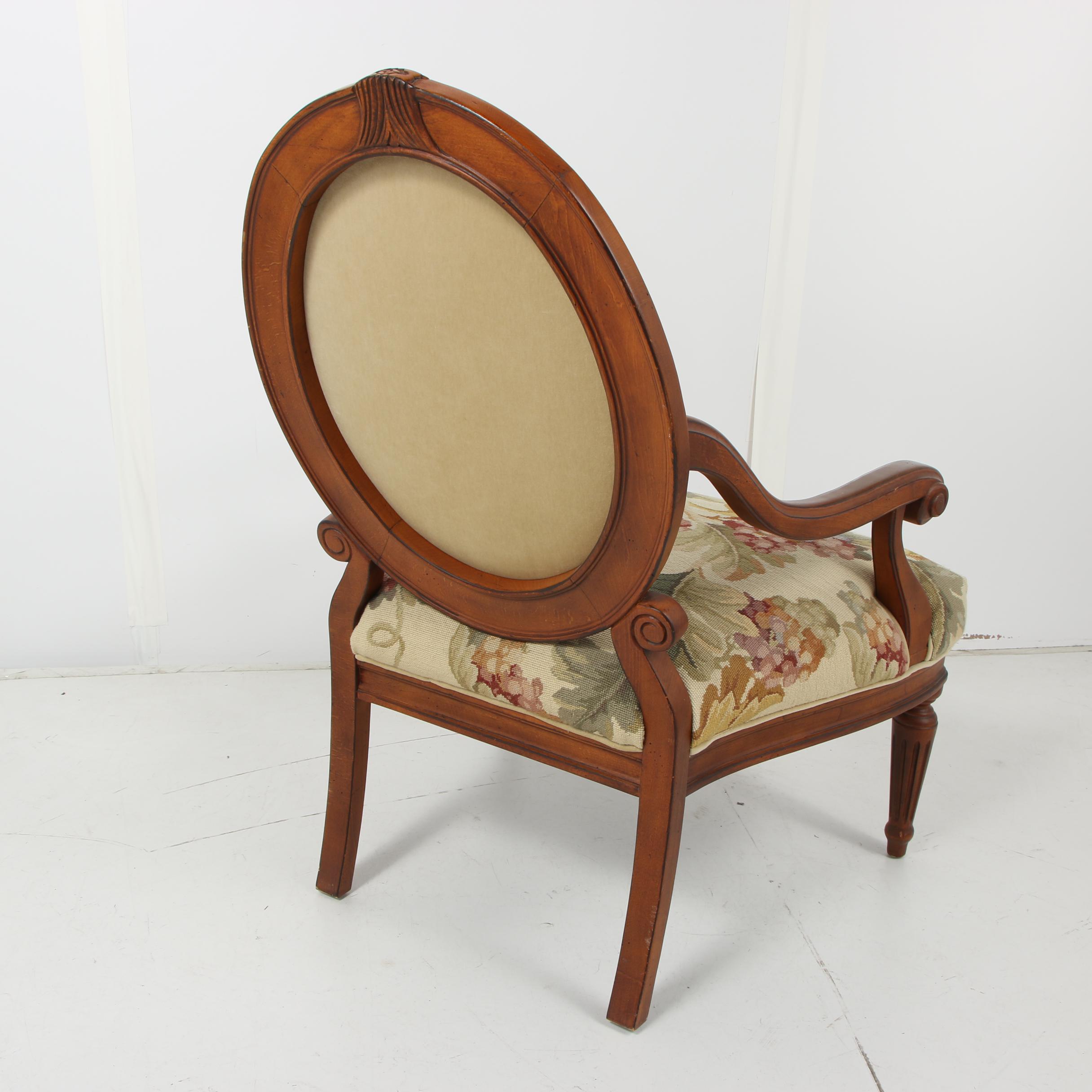 Louis XVI Needlepoint Upholstered Armchair, Contemporary