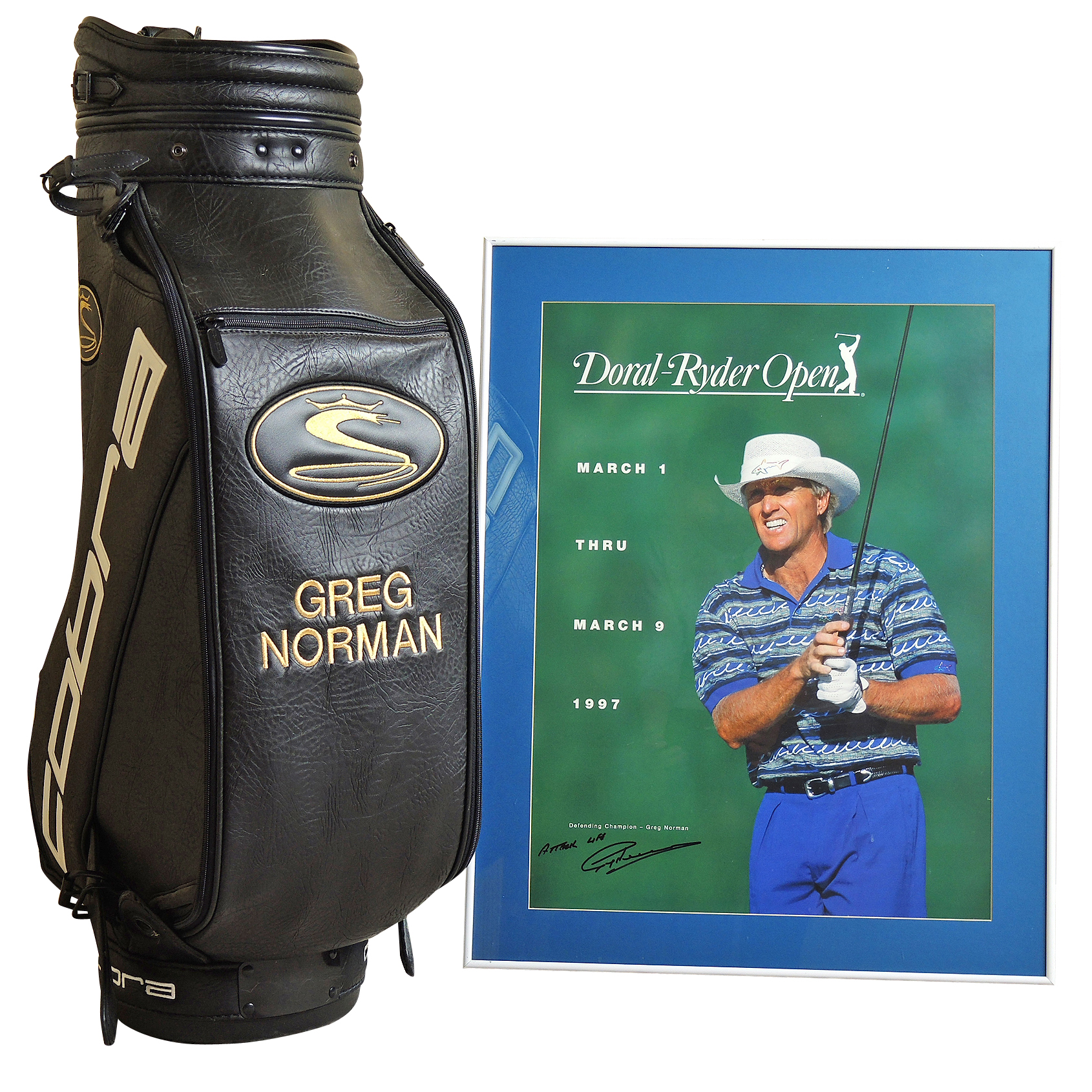 Greg Norman Golf Bag and Signed Doral-Ryder Open Print