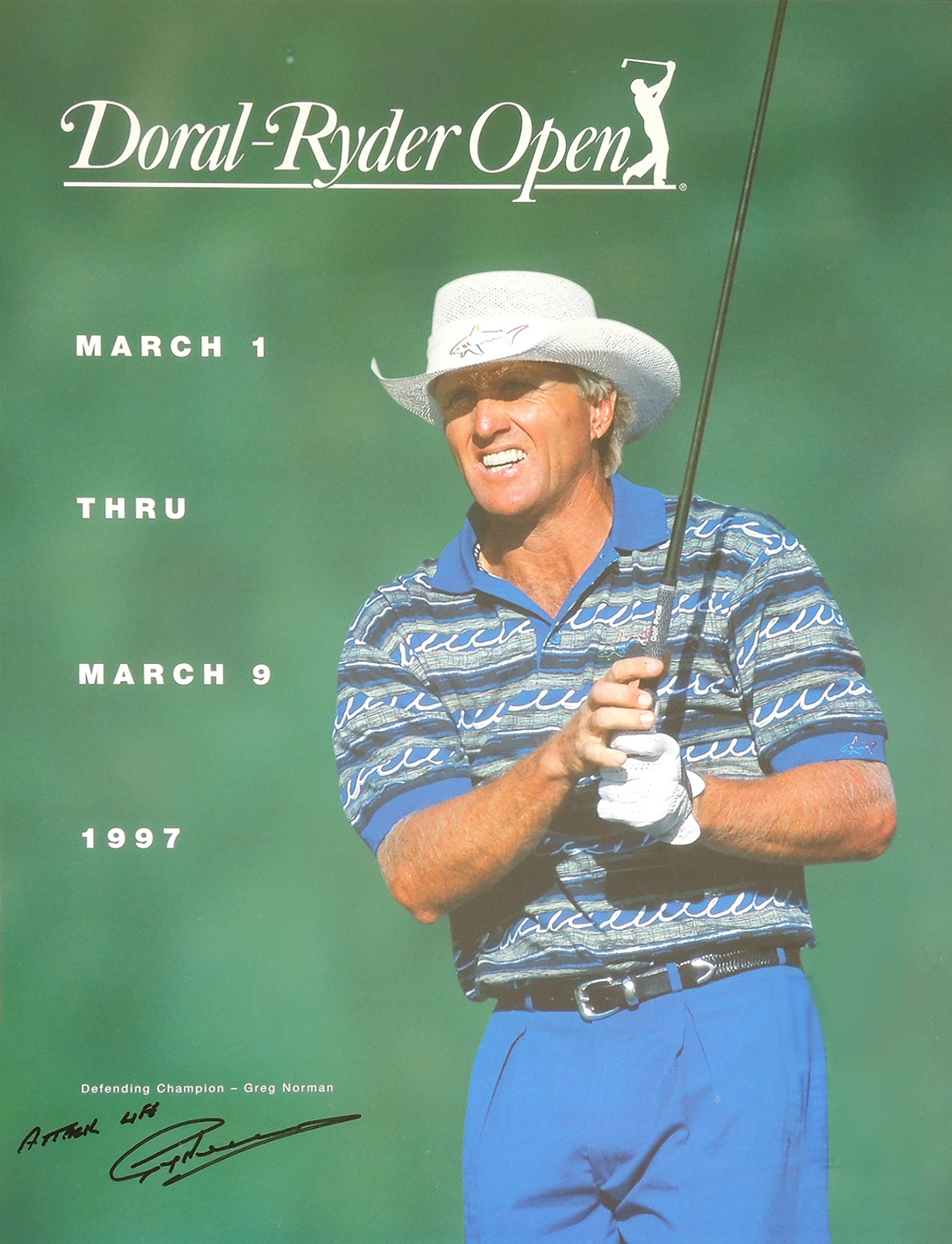 Greg Norman Golf Bag and Signed Doral-Ryder Open Print