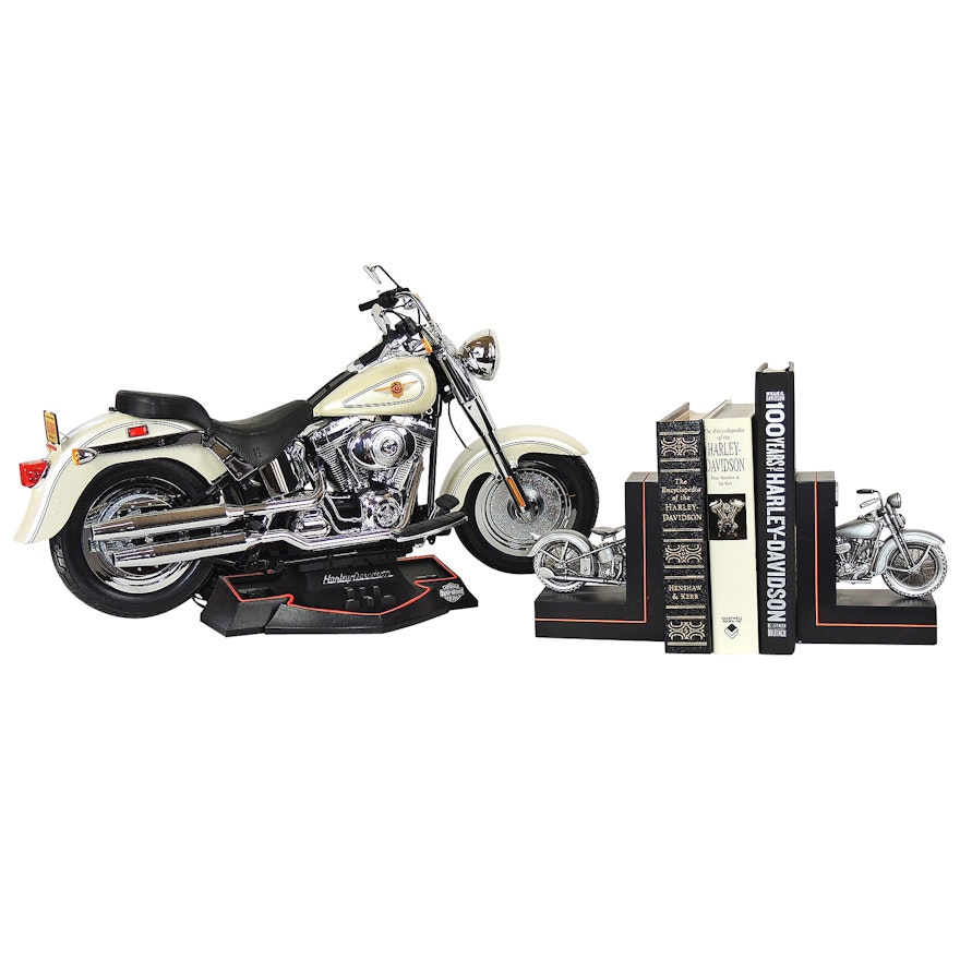 Harley-Davidson Electronic Model Motorcycle and Books with Bookends