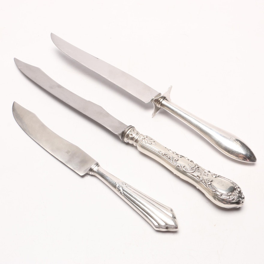 Silver and Sterling Silver Carving Knives including Gorham