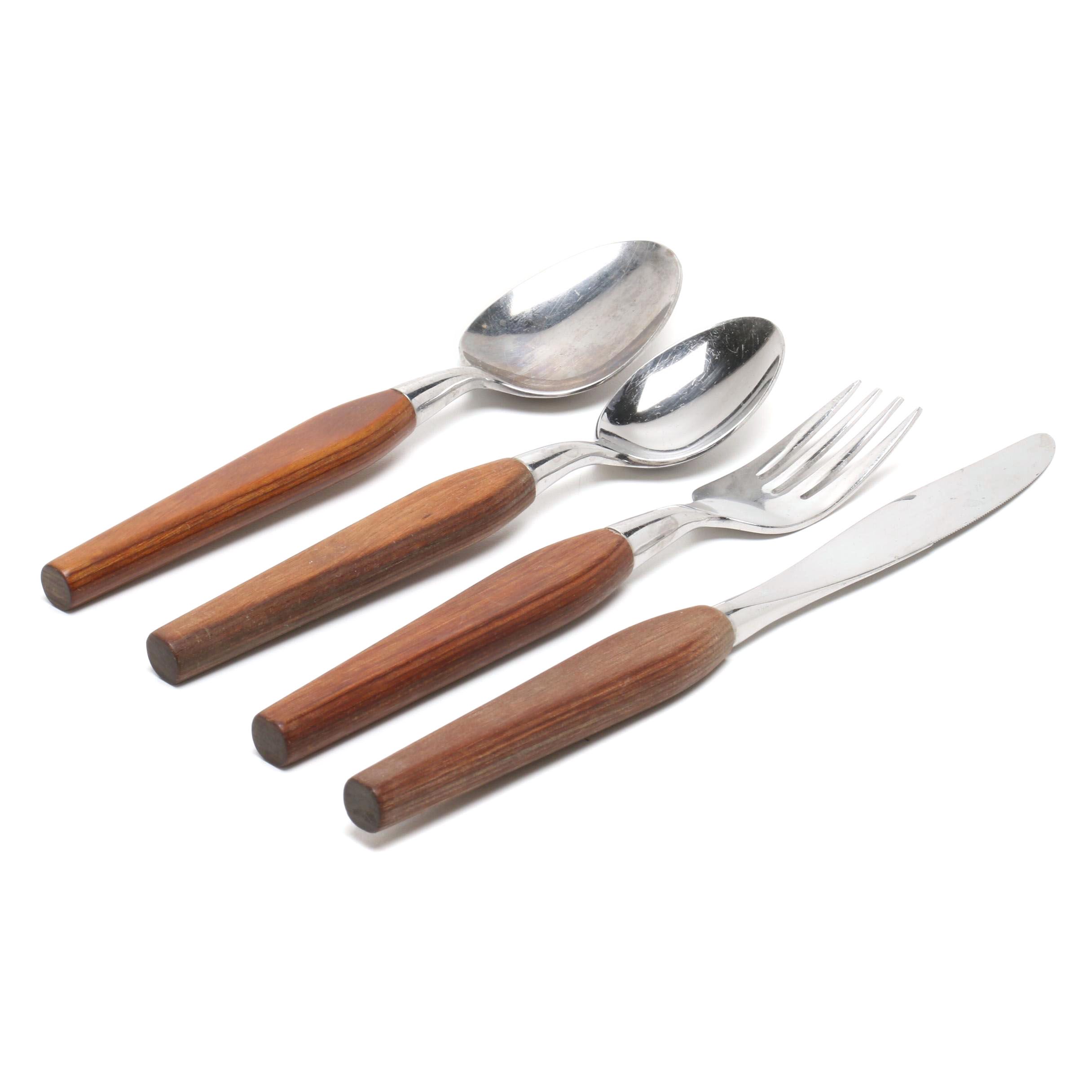 Danish Modern Teak and Stainless Steel Flatware